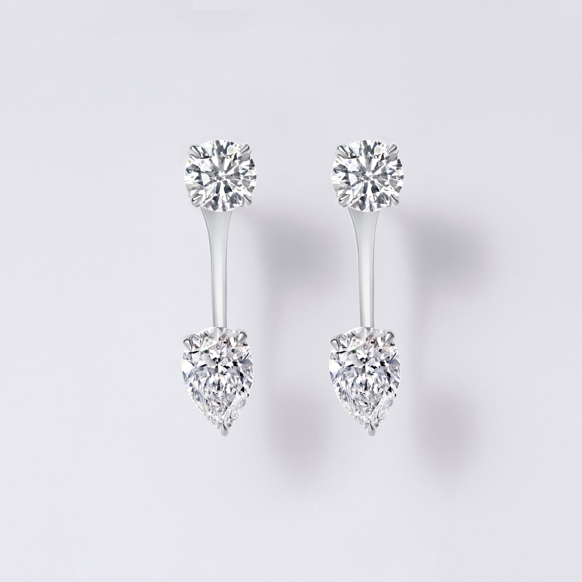 Round and Pear Removable Earring Jackets (1 1/4CTW ), White Gold