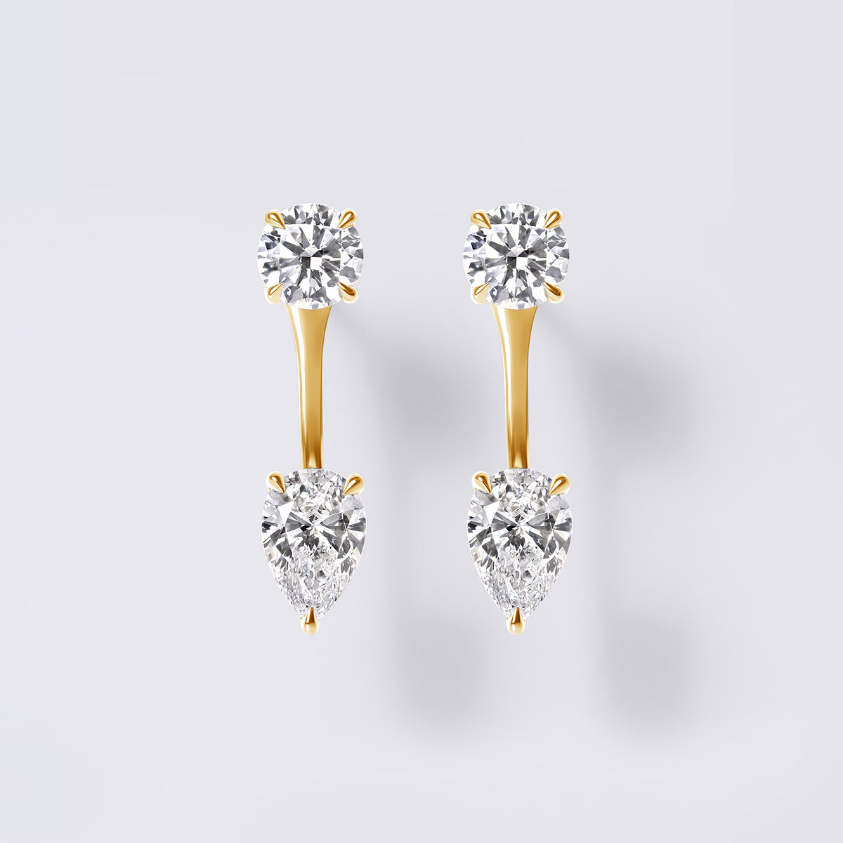 Round and Pear Removable Earring Jackets (1 1/4CTW ), Yellow Gold
