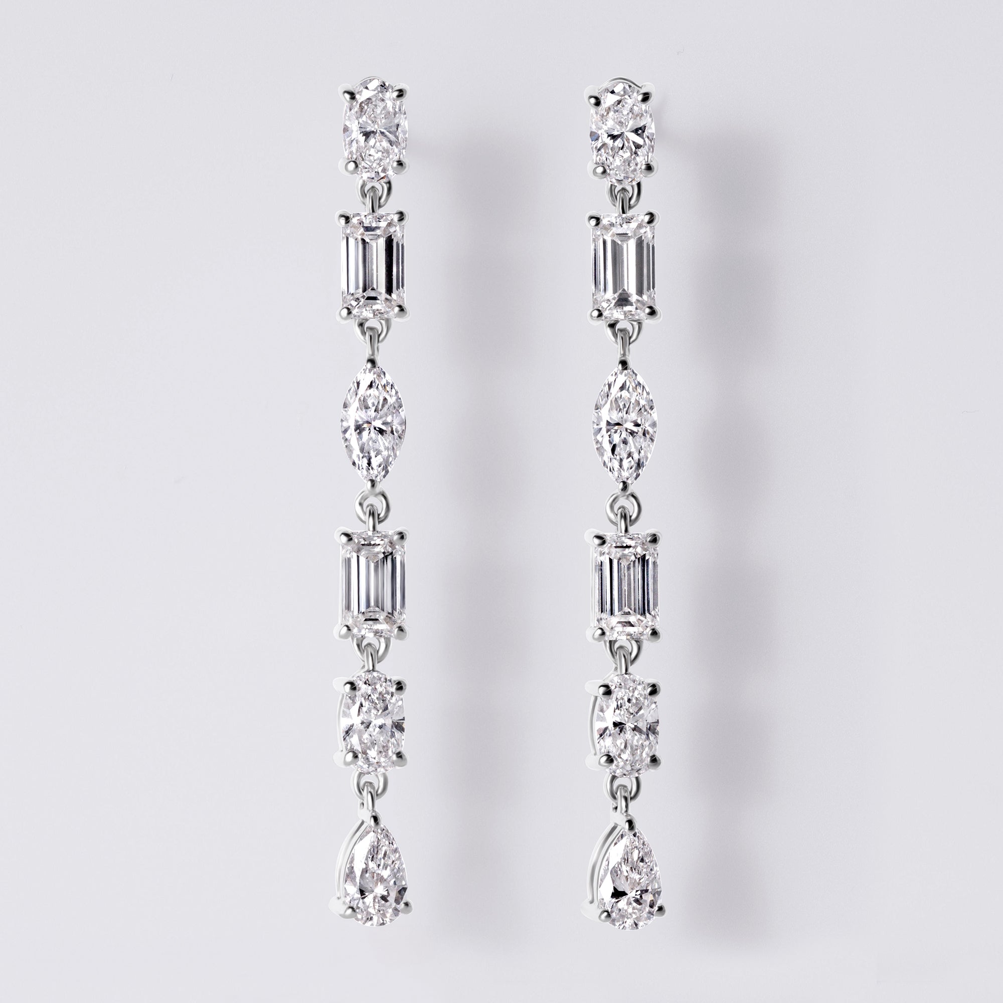 Mixed Shape Drop Earrings (3CTW), White Gold