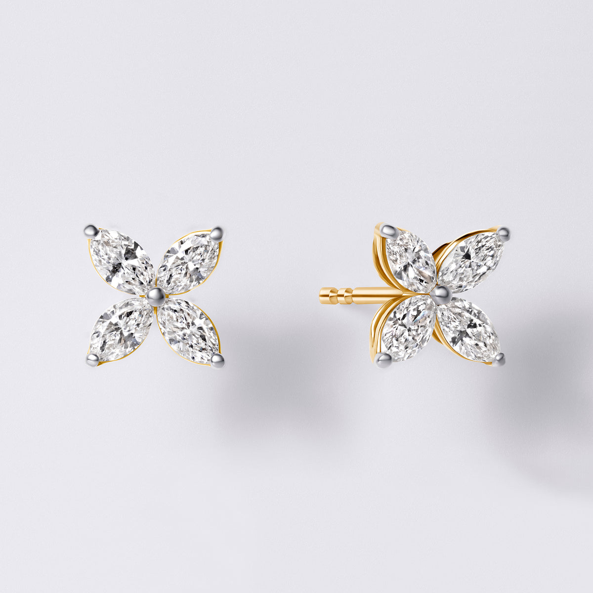 Marquise Flower Stud (7/8CTW ), Yellow Gold