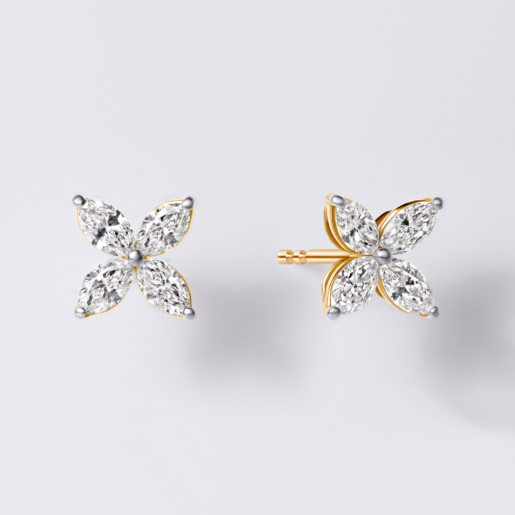 Marquise Flower Stud (7/8CTW ), Yellow Gold