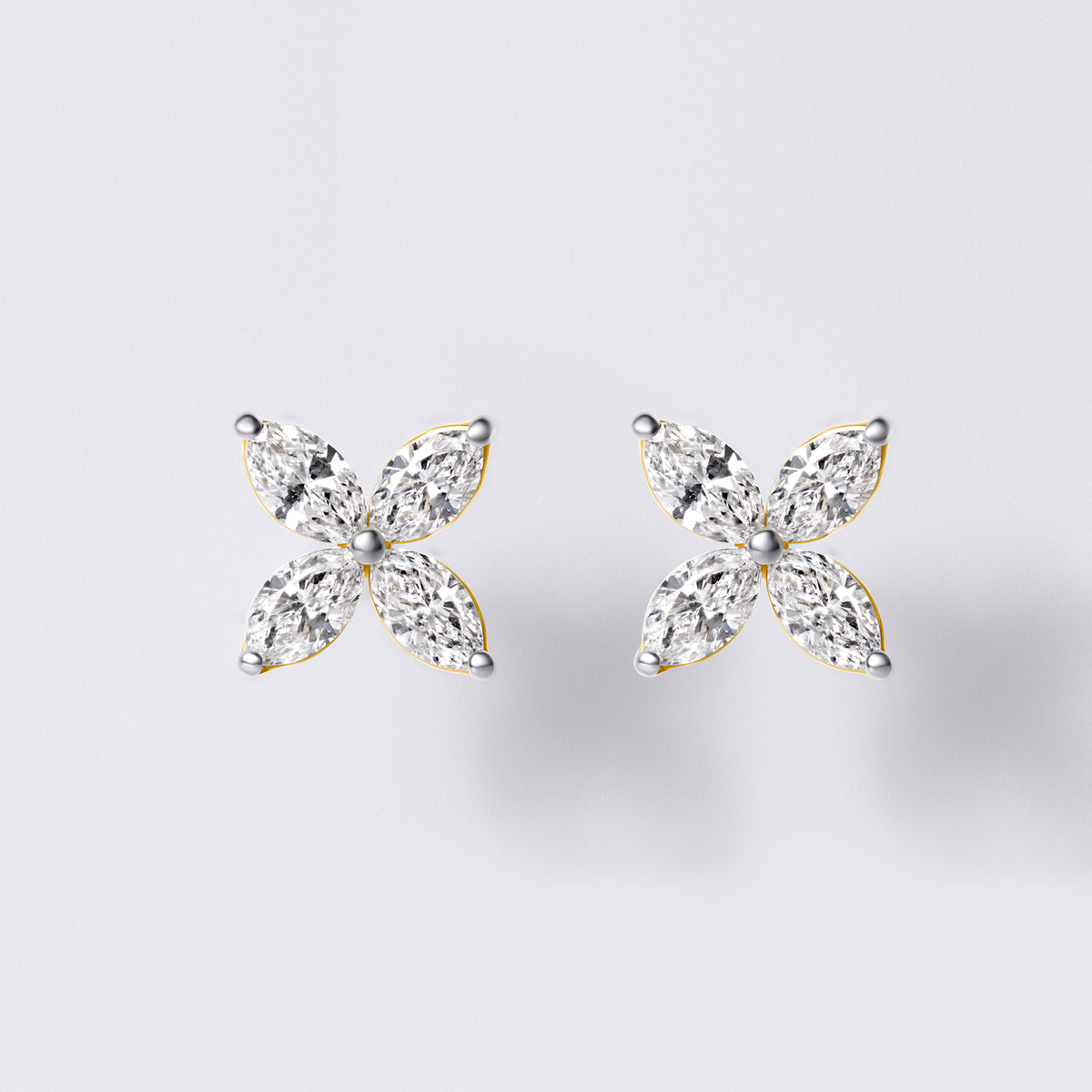 Marquise Flower Stud (7/8CTW ), Yellow Gold