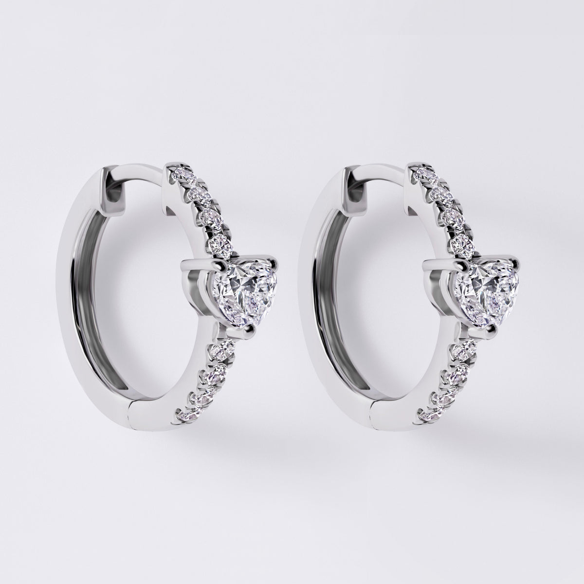 Heart Shaped Center and Pave Huggie (7/8CTW), White Gold