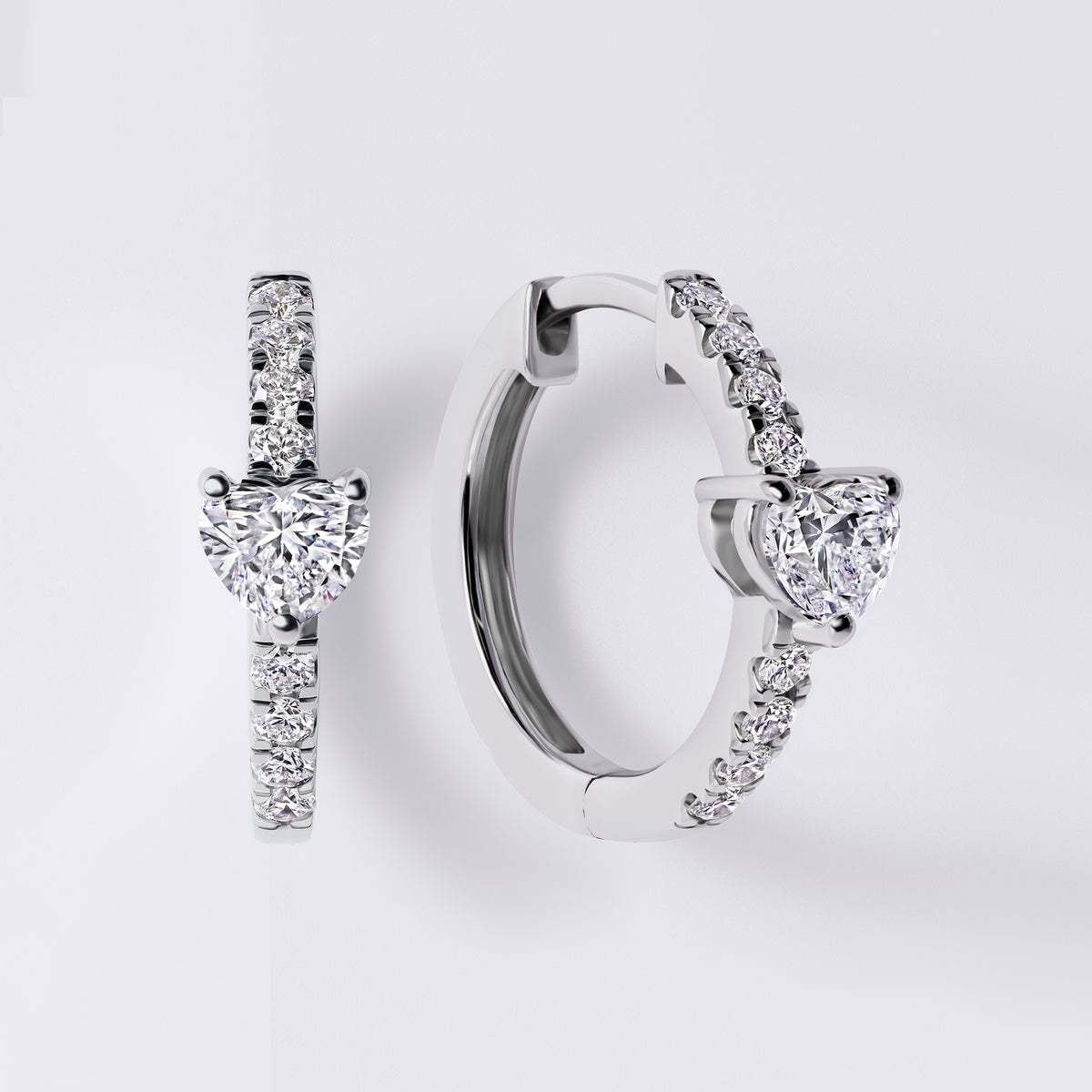 Heart Shaped Center and Pave Huggie (7/8CTW), White Gold