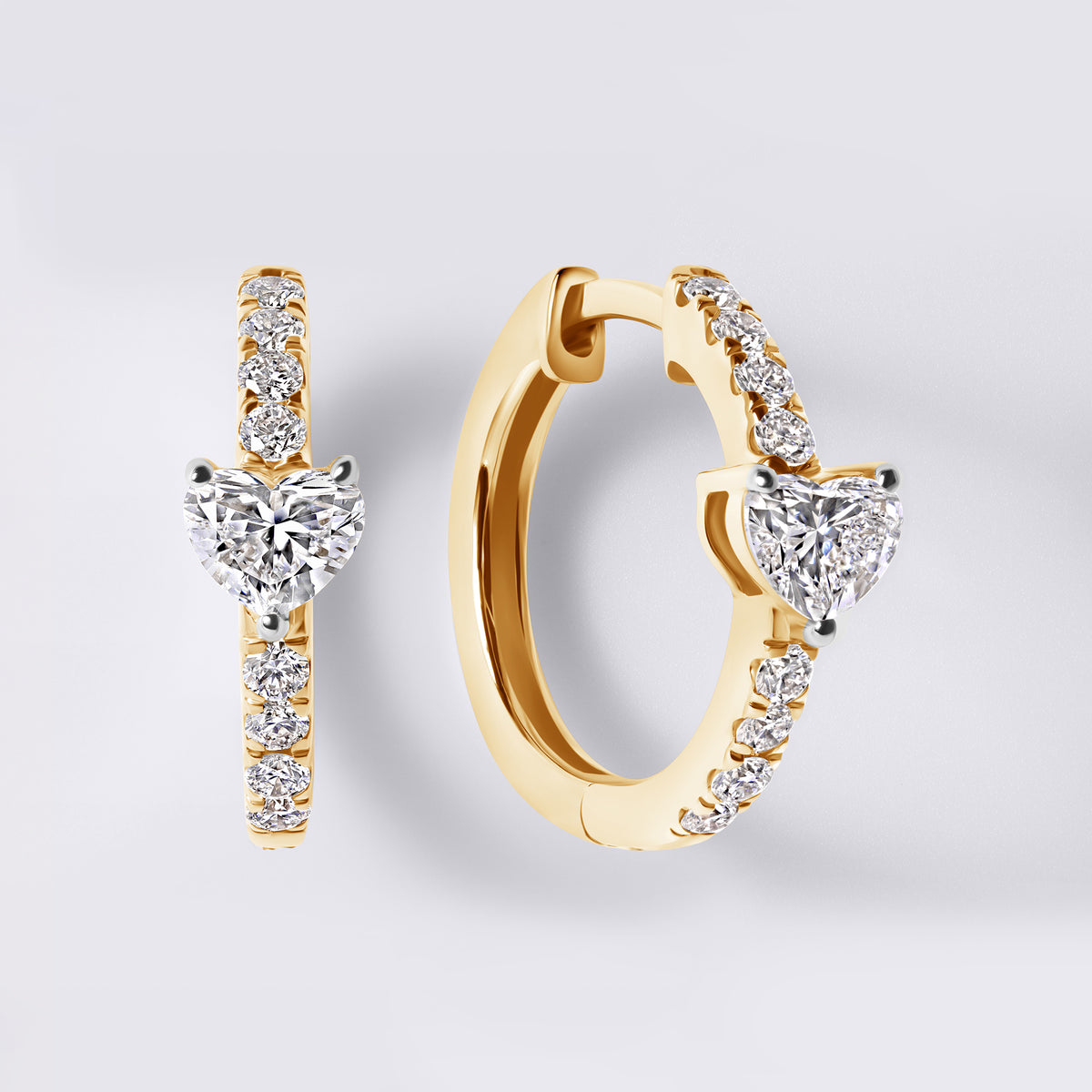 Heart Shaped Center and Pave Huggie (7/8CTW), Yellow Gold