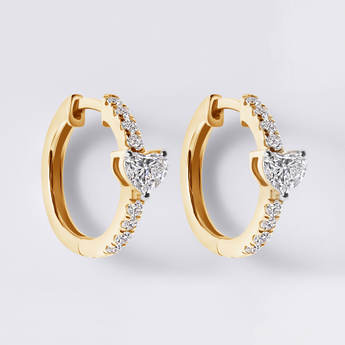 Heart Shaped Center and Pave Huggie (7/8CTW), Yellow Gold