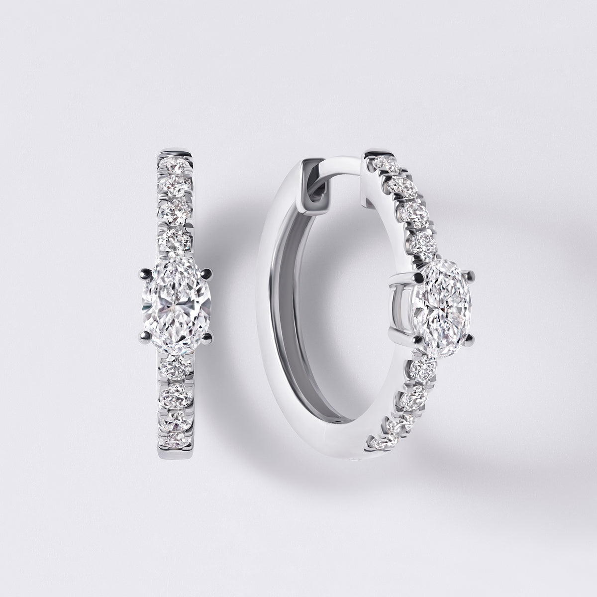 Oval Shaped Center and Pave Huggie (7/8CTW), White Gold