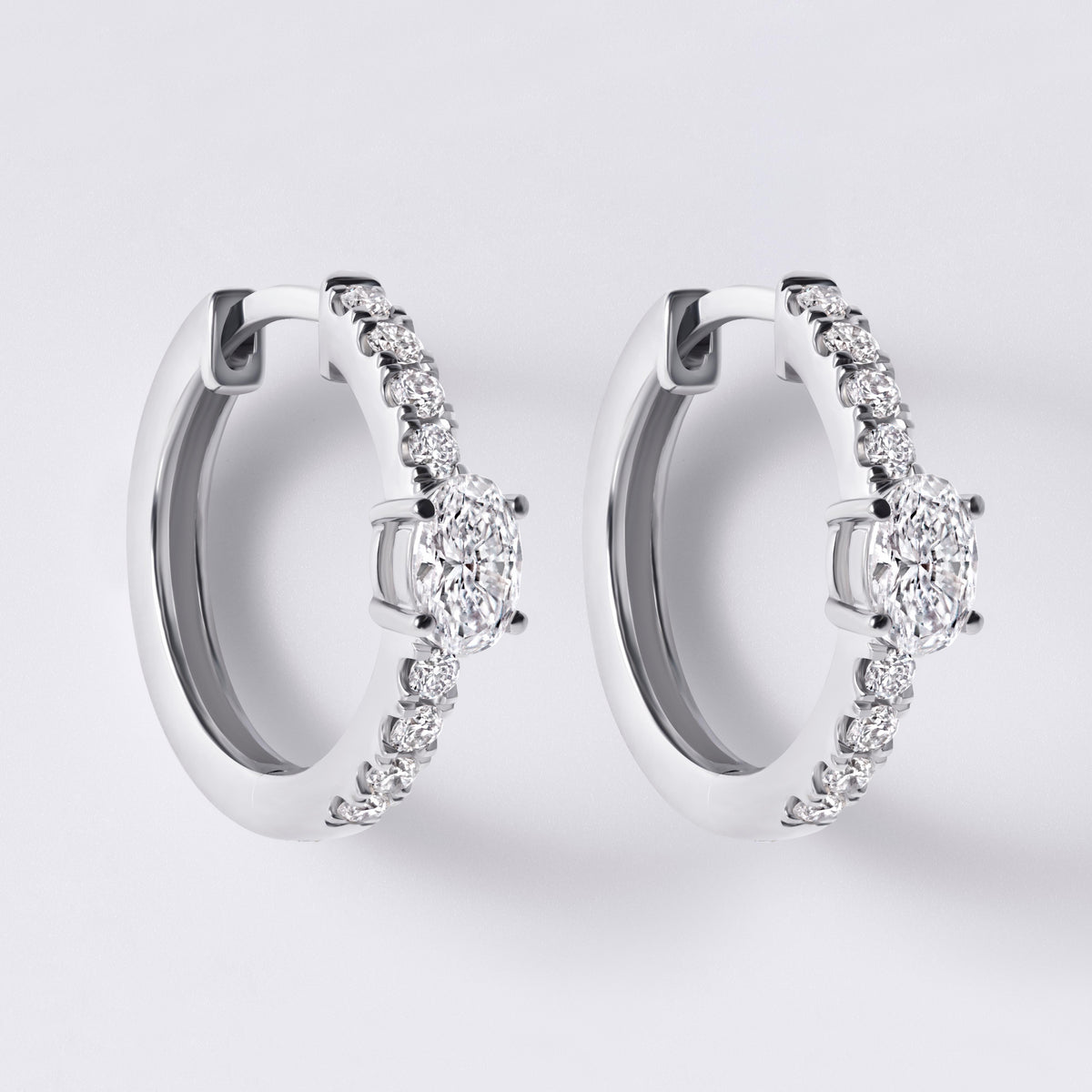 Oval Shaped Center and Pave Huggie (7/8CTW), White Gold