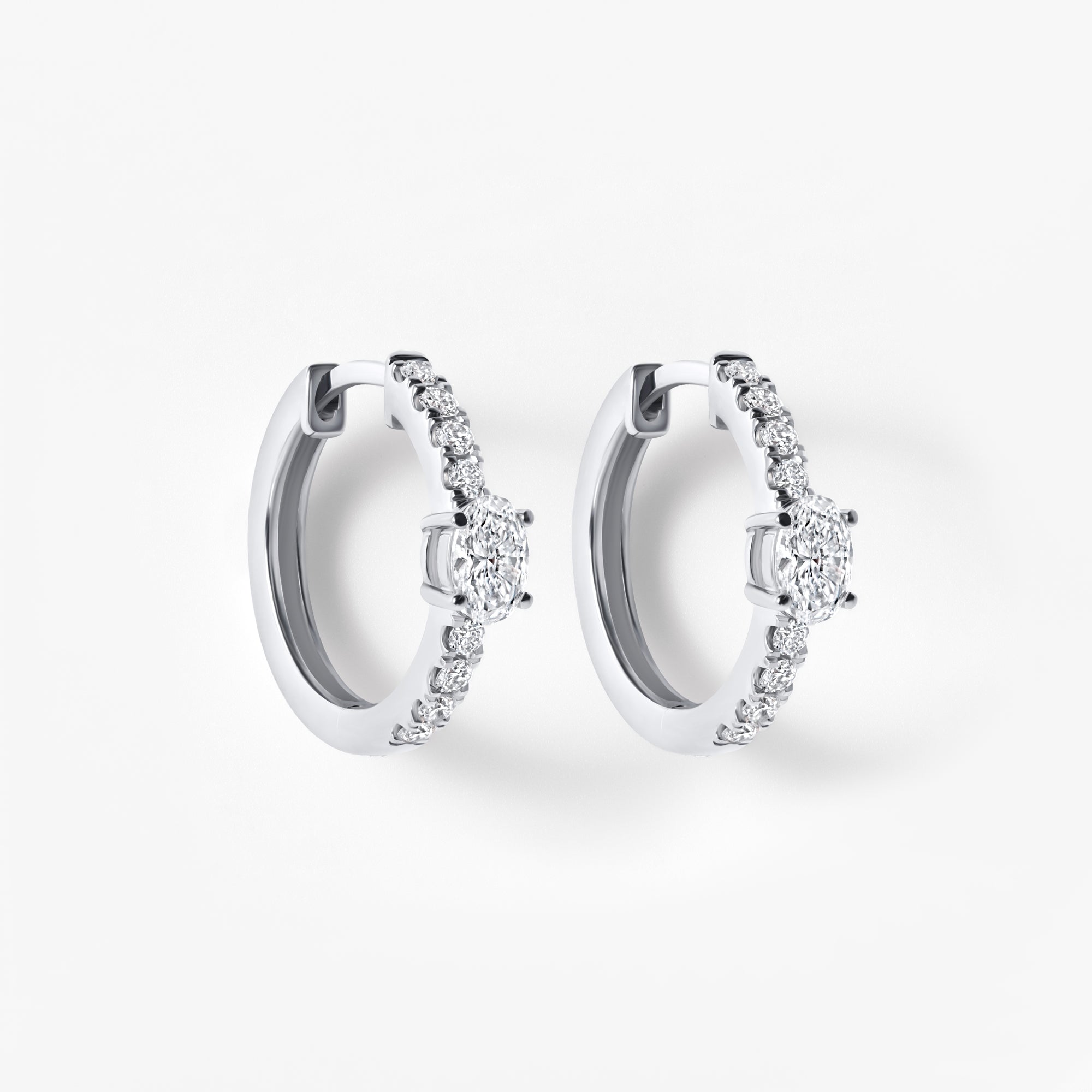Oval Diamond Pavé Center Huggie Earrings