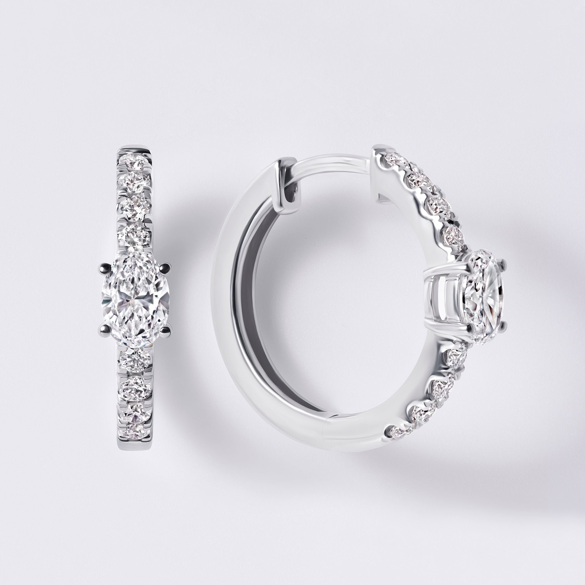 Oval Diamond Pavé Center Huggie Earrings