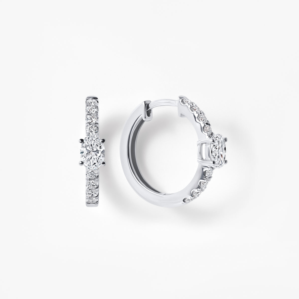 Oval Diamond Pavé Center Huggie Earrings