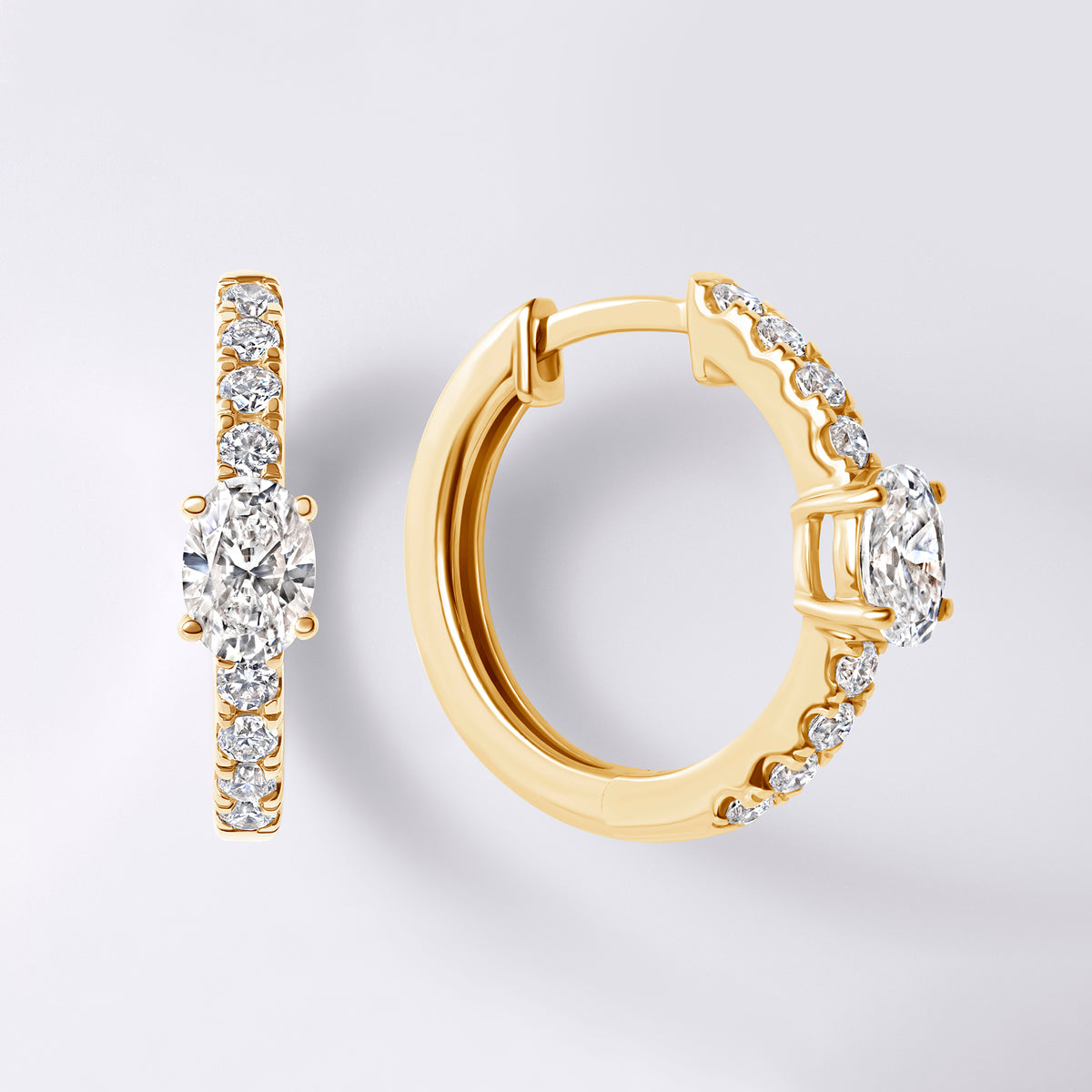 Oval Diamond Pavé Center Huggie Earrings
