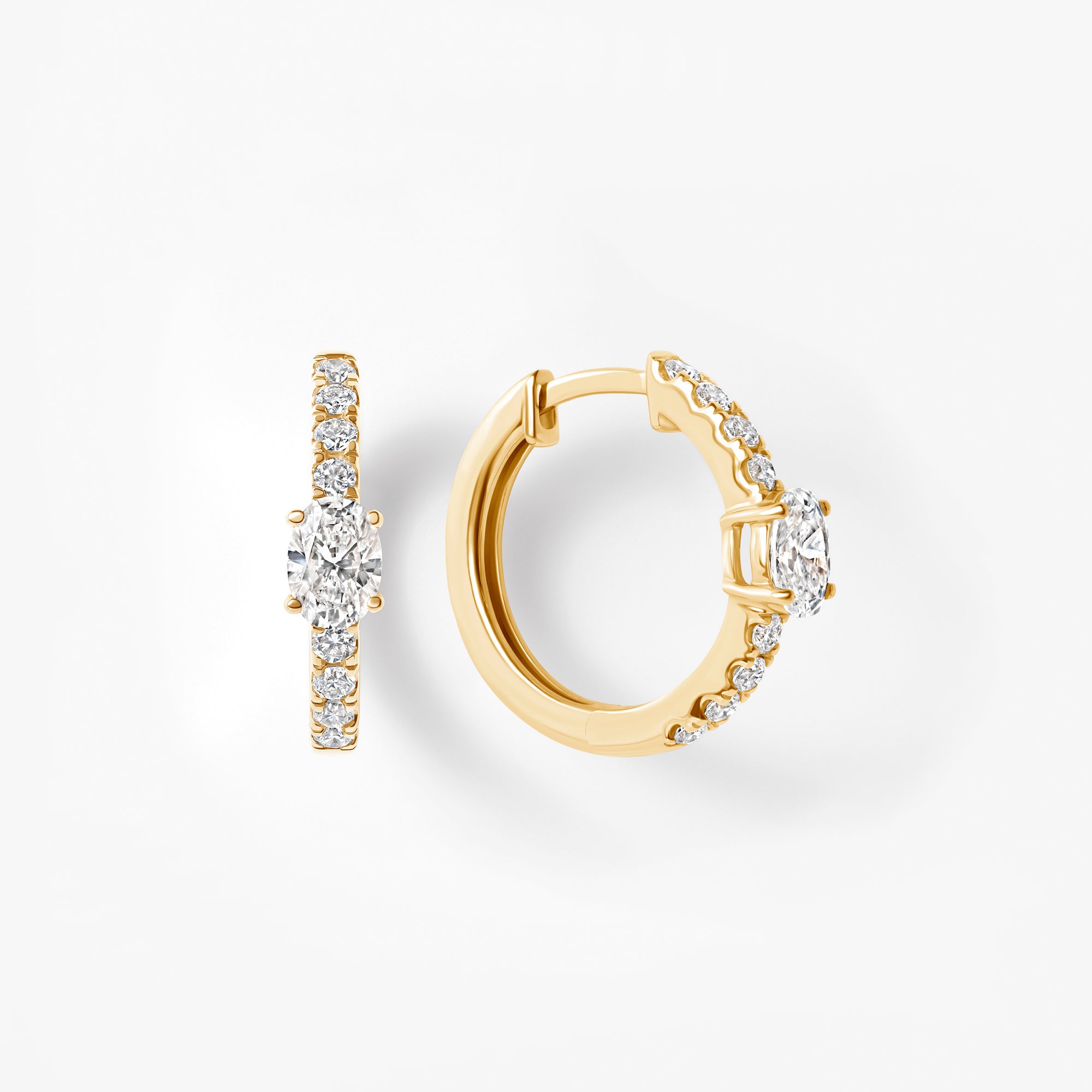 Oval Diamond Pavé Center Huggie Earrings