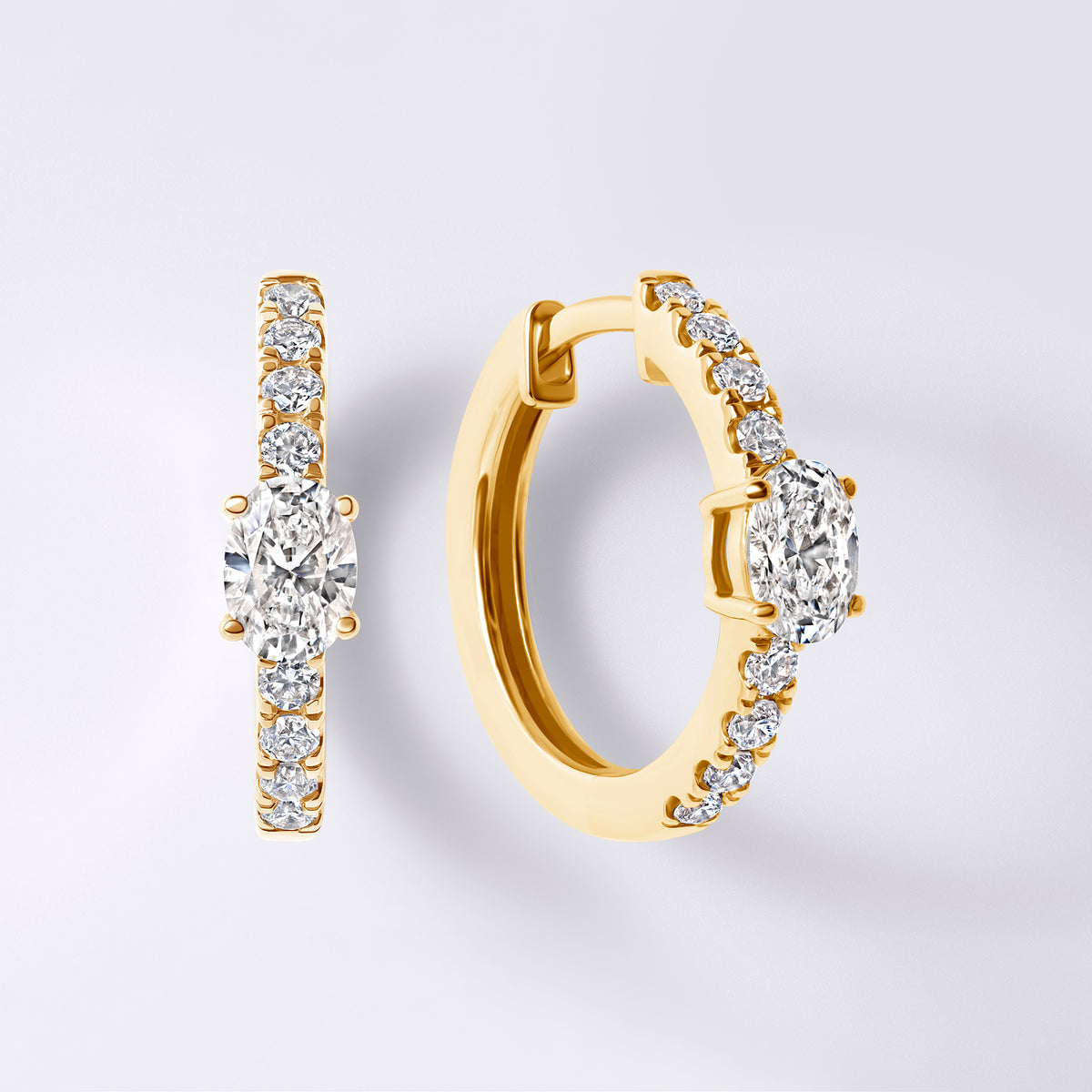 Oval Shaped Center and Pave Huggie (7/8CTW), Yellow Gold