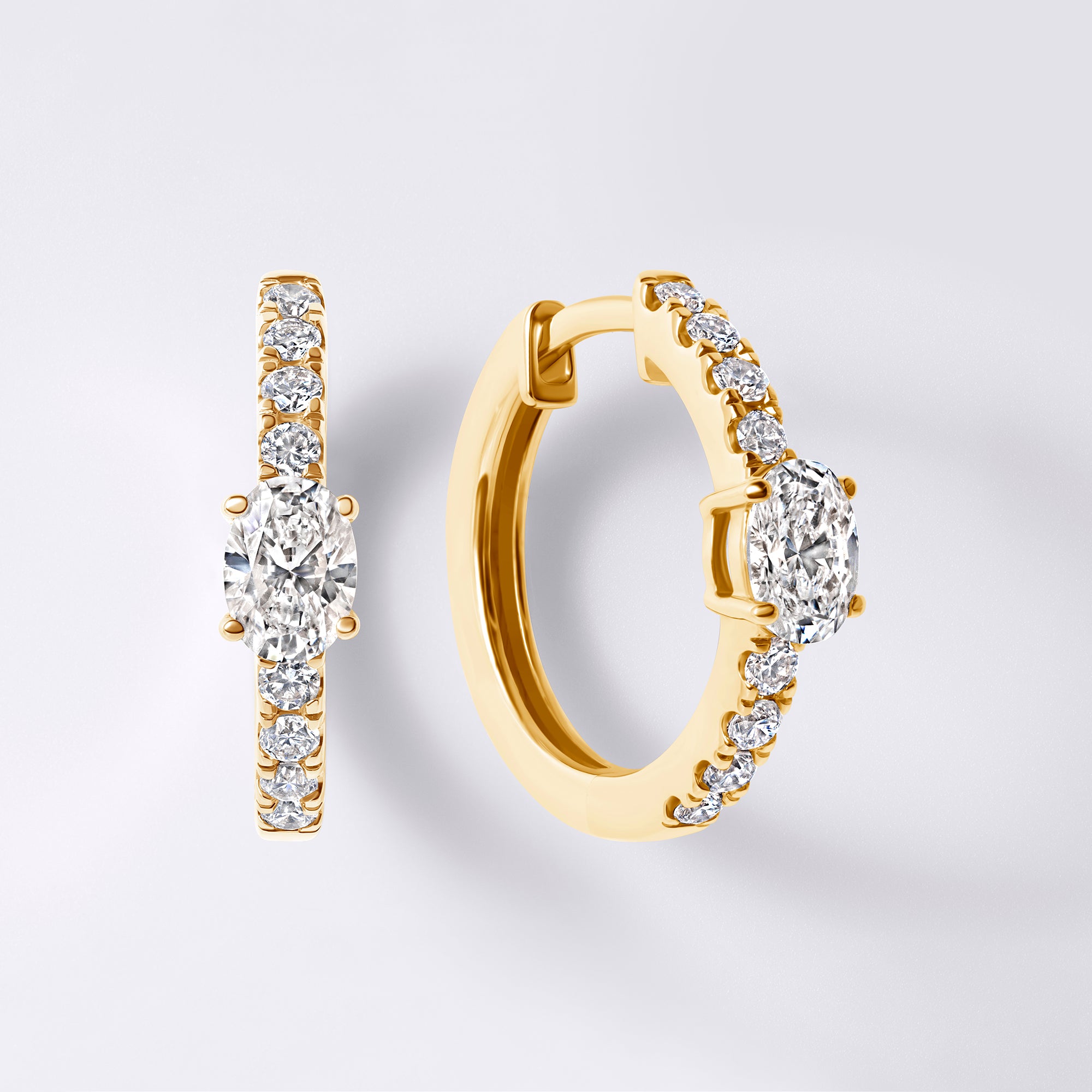 Oval Shaped Center and Pave Huggie (7/8CTW), Yellow Gold
