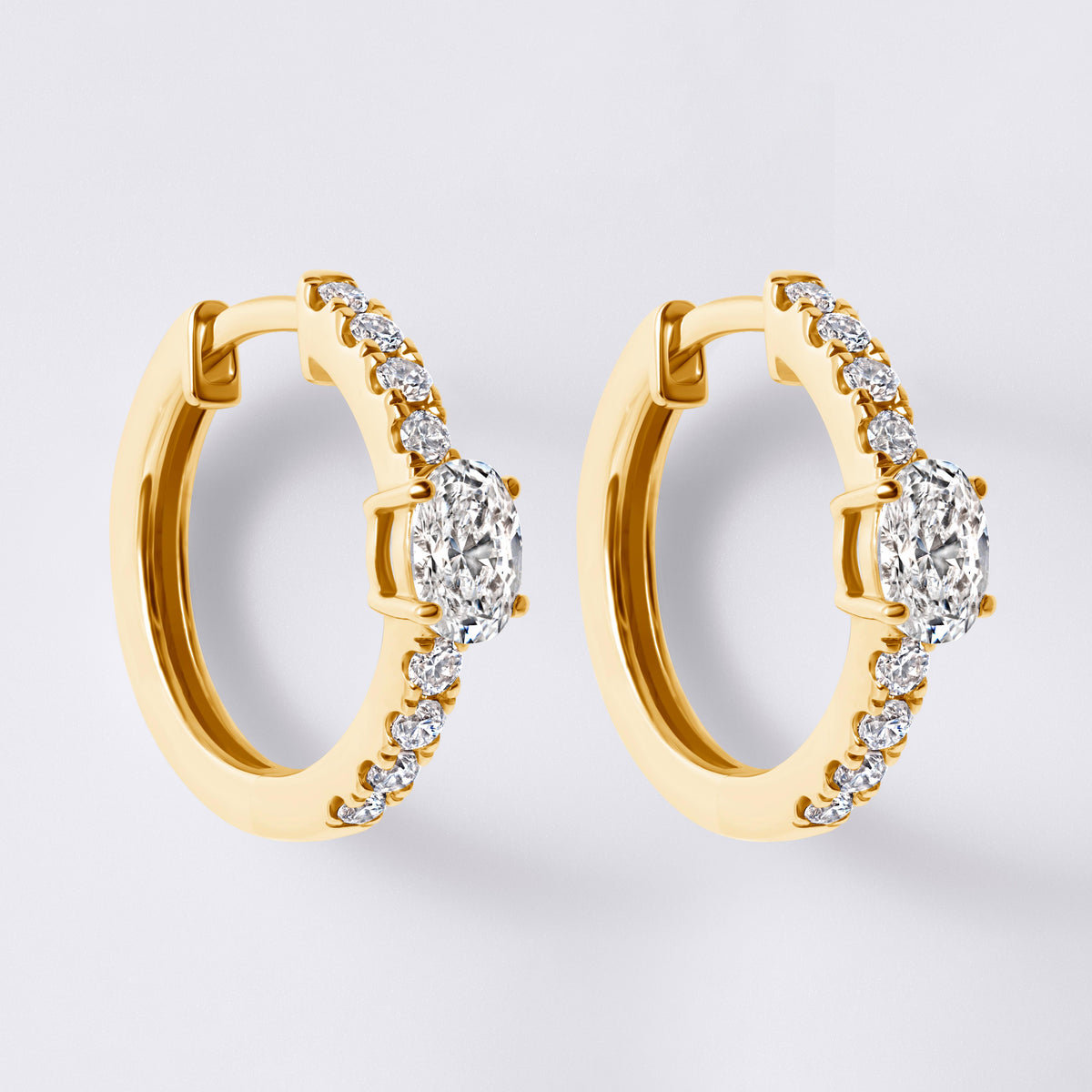 Oval Shaped Center and Pave Huggie (7/8CTW), Yellow Gold