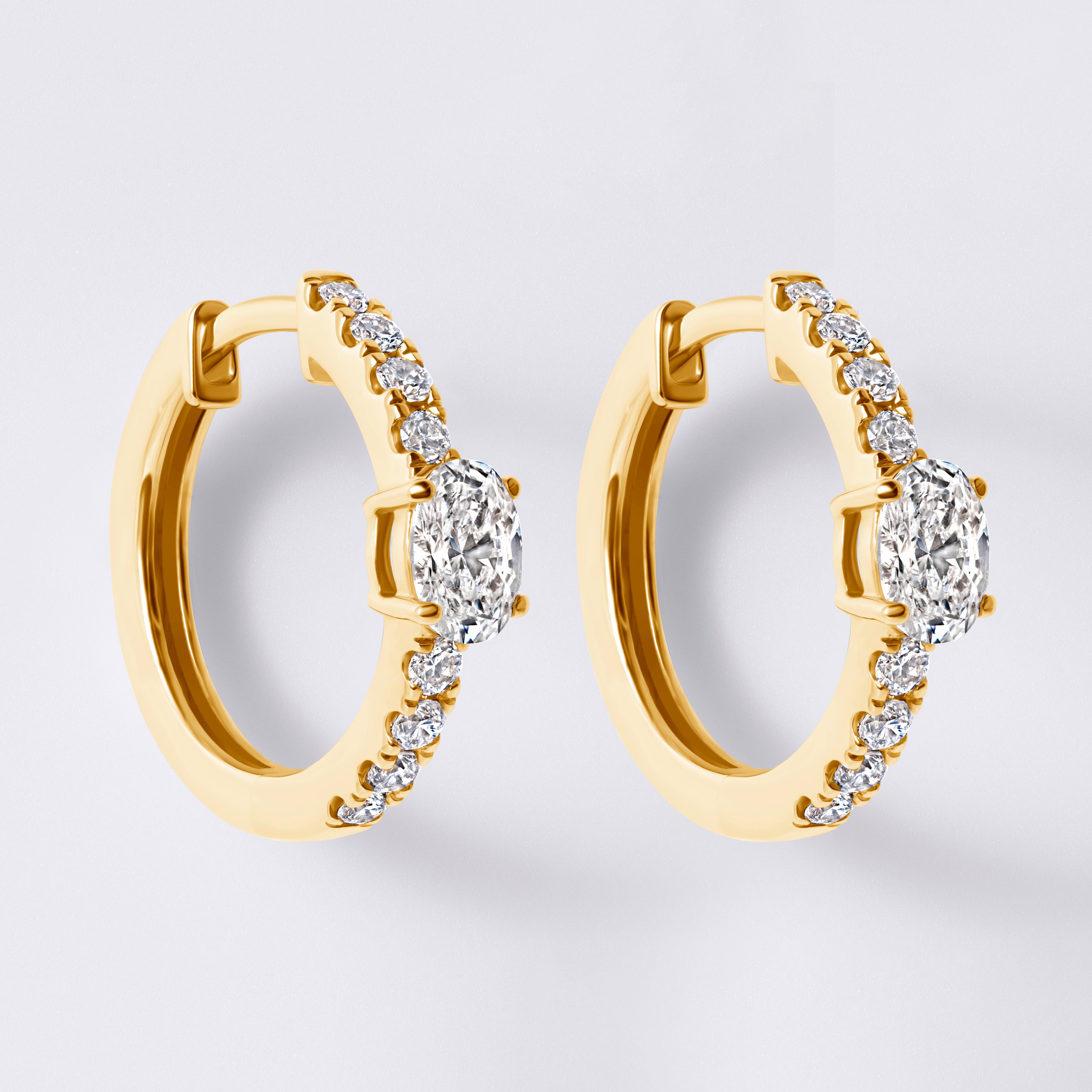 Oval Shaped Center and Pave Huggie (7/8CTW), Yellow Gold