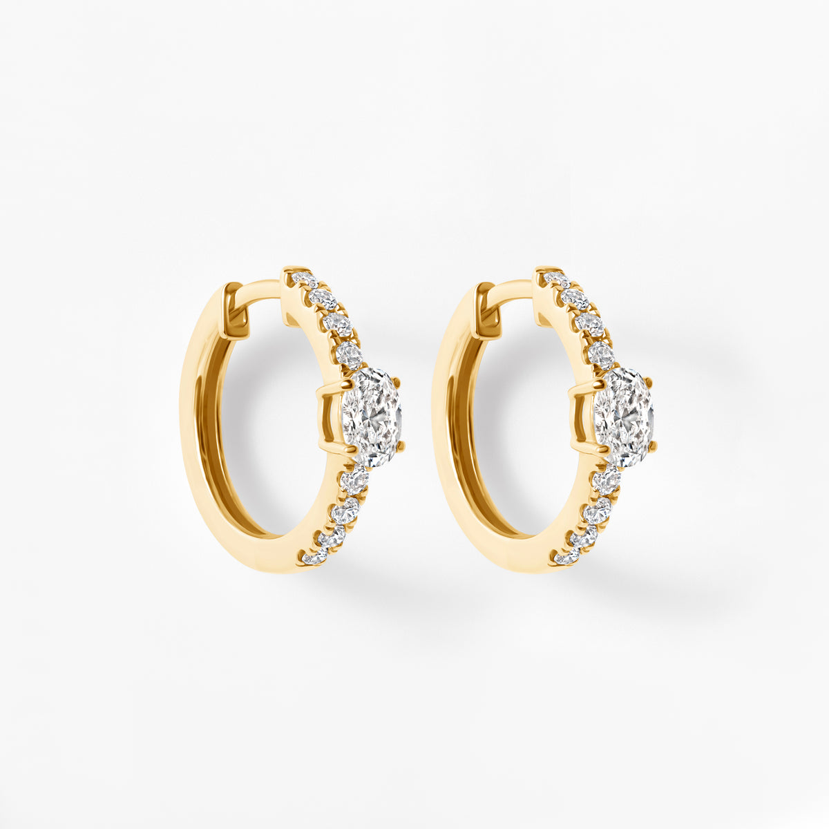 Oval Diamond Pavé Center Huggie Earrings