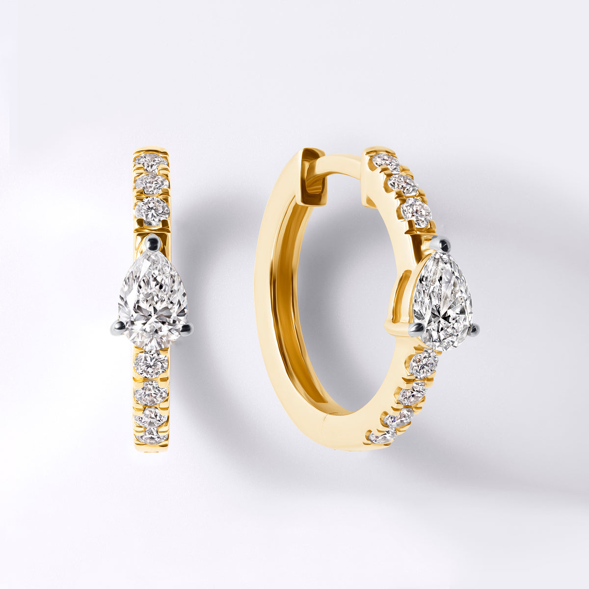 Pear Shaped Center and Pave Huggie (3/4CTW), Yellow Gold