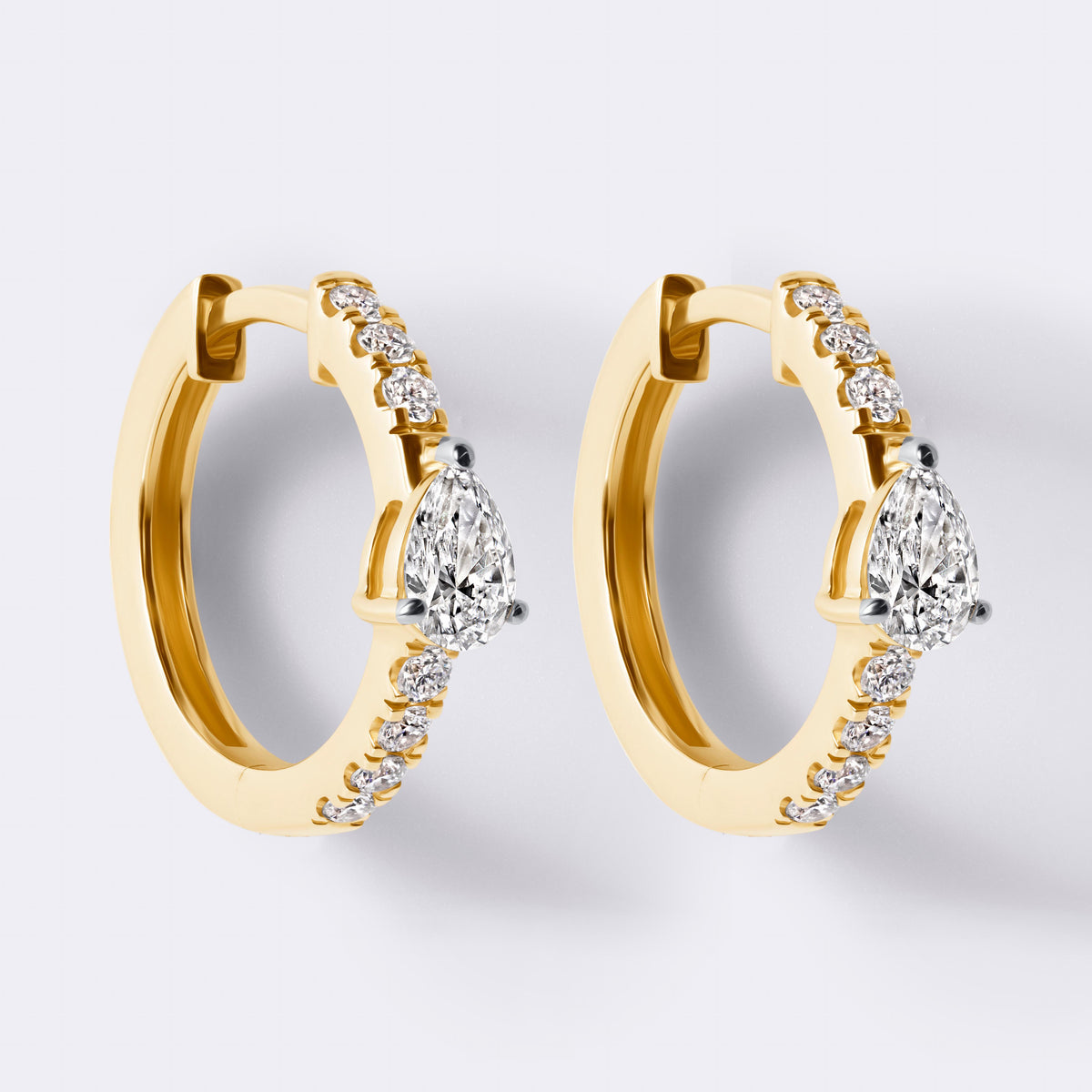 Pear Shaped Center and Pave Huggie (3/4CTW), Yellow Gold