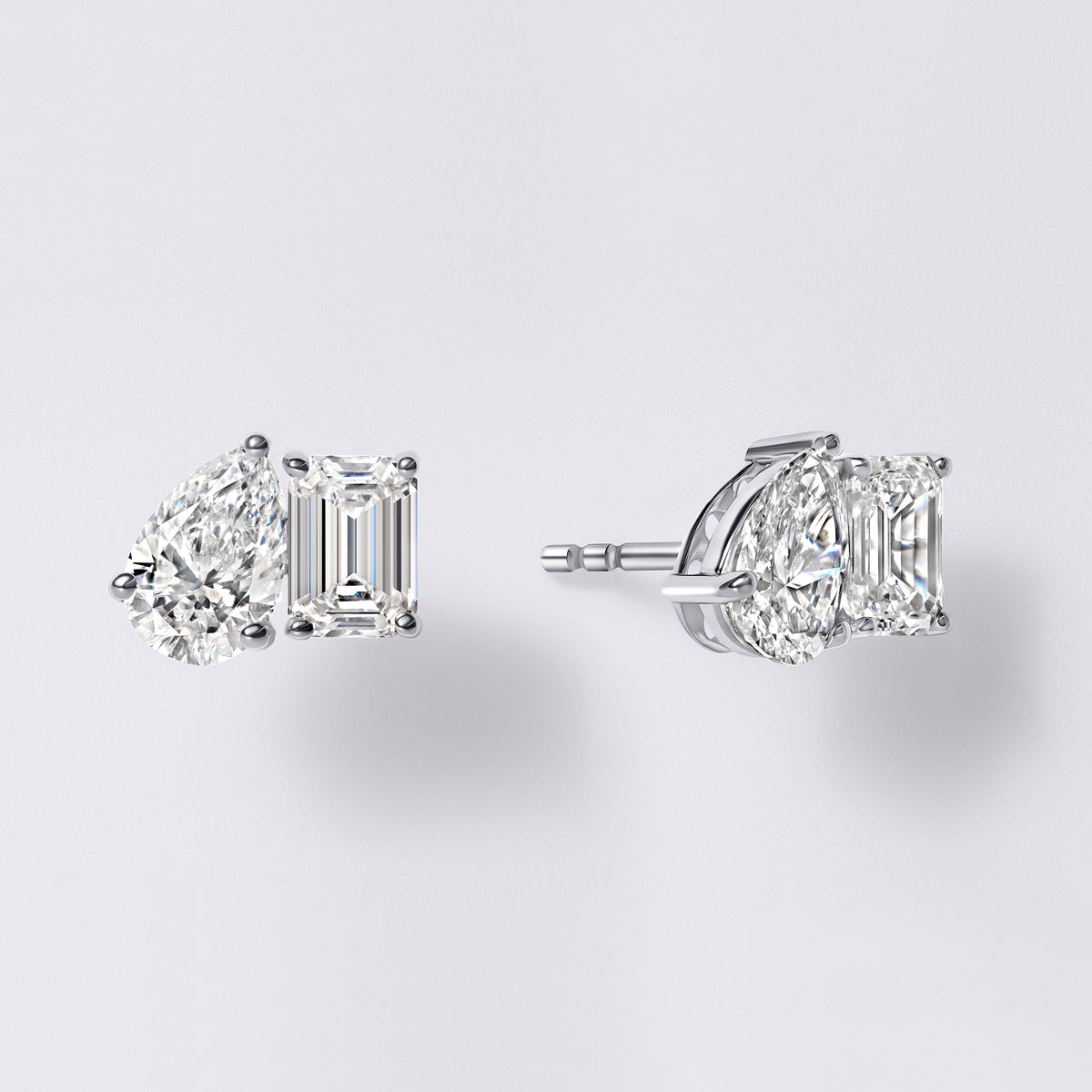 Toi et Moi Pear and Emerald Studs (2CTW), White Gold