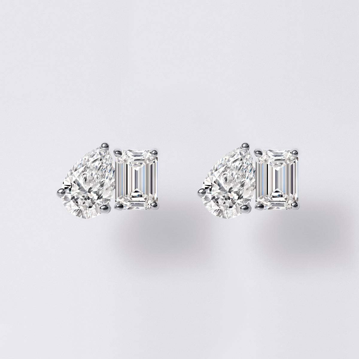 Toi et Moi Pear and Emerald Studs (2CTW), White Gold