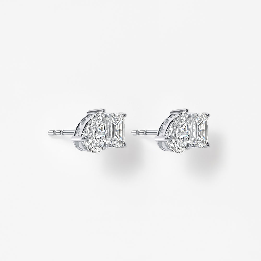 Pear and Emerald Toi et Moi Stud Earrings