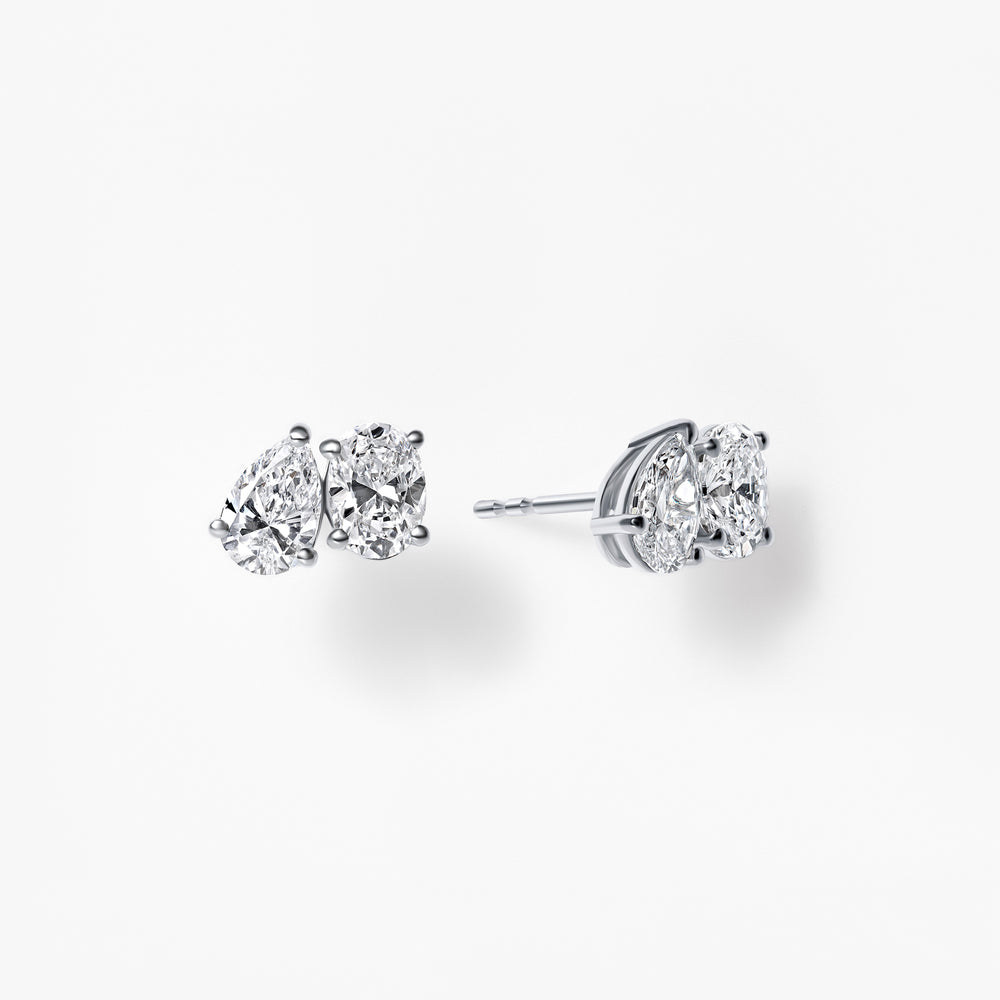 Oval and Pear Diamond Toi et Moi Stud Earrings