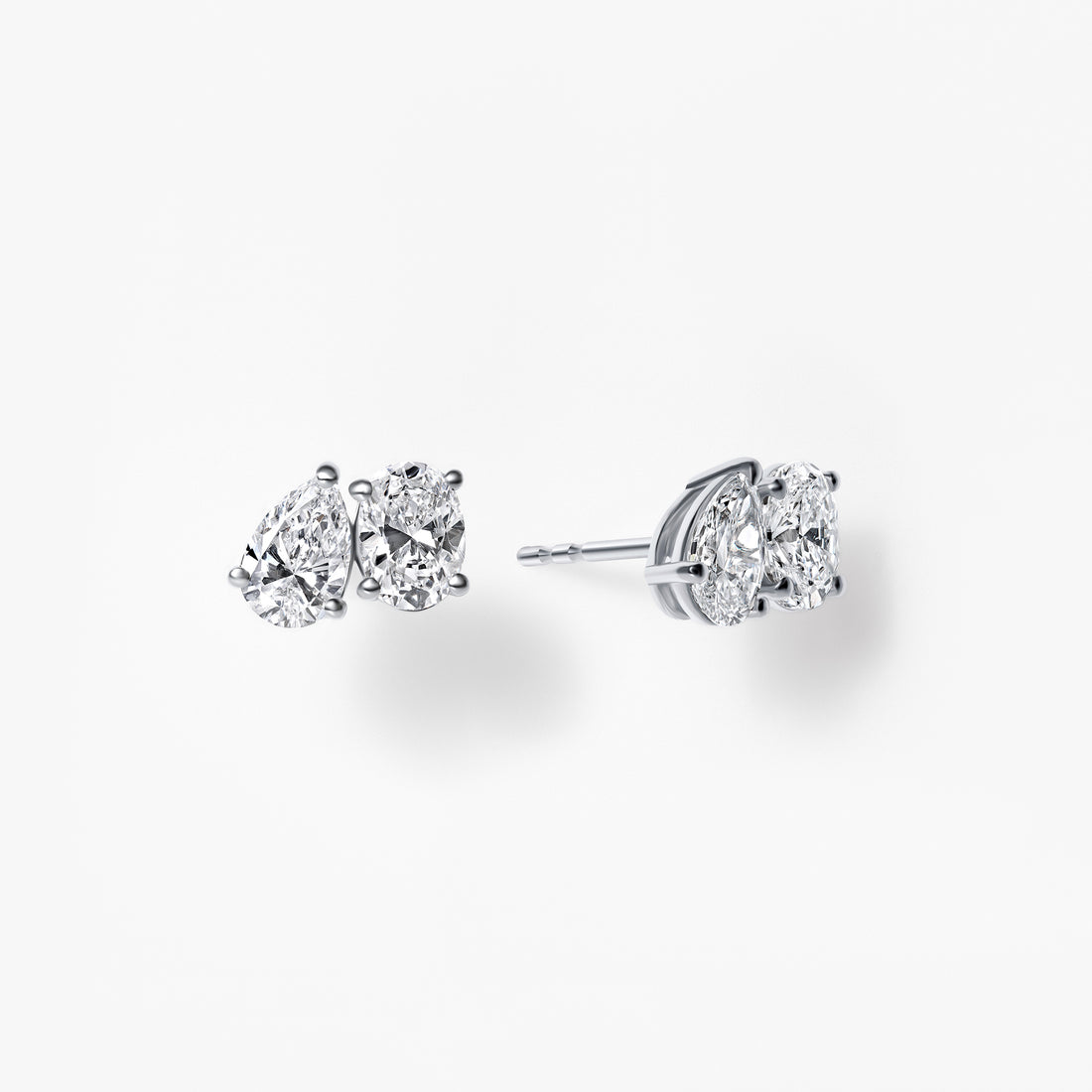 Oval and Pear Diamond Toi et Moi Stud Earrings