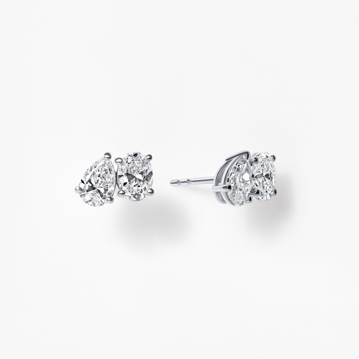 Oval and Pear Diamond Toi et Moi Stud Earrings
