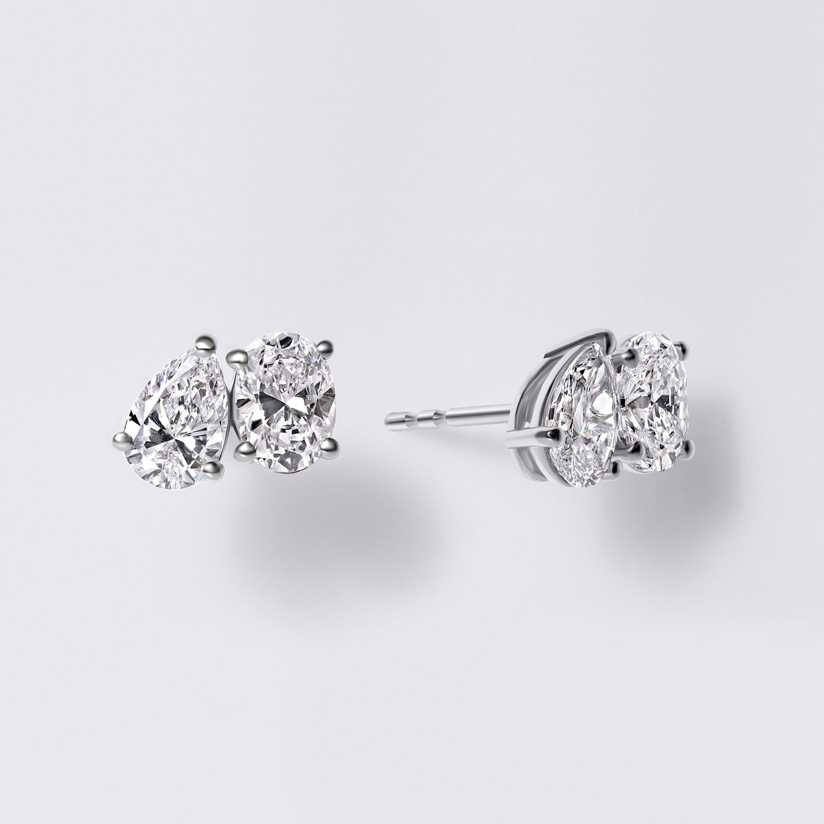 Toi et Moi Pear and Oval Studs (2CTW), White Gold