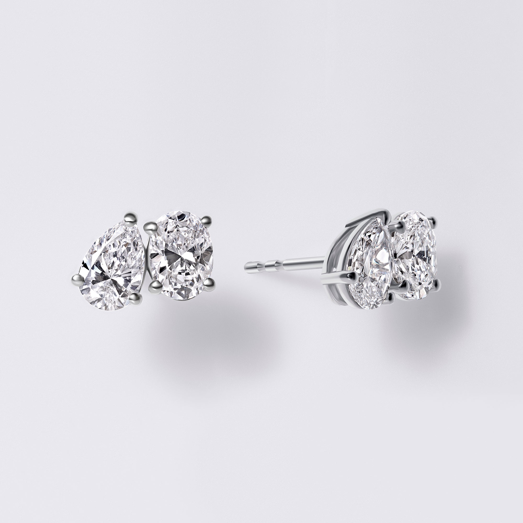 Toi et Moi Pear and Oval Studs (2CTW), White Gold