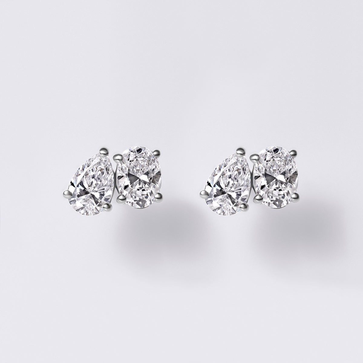 Toi et Moi Pear and Oval Studs (2CTW), White Gold