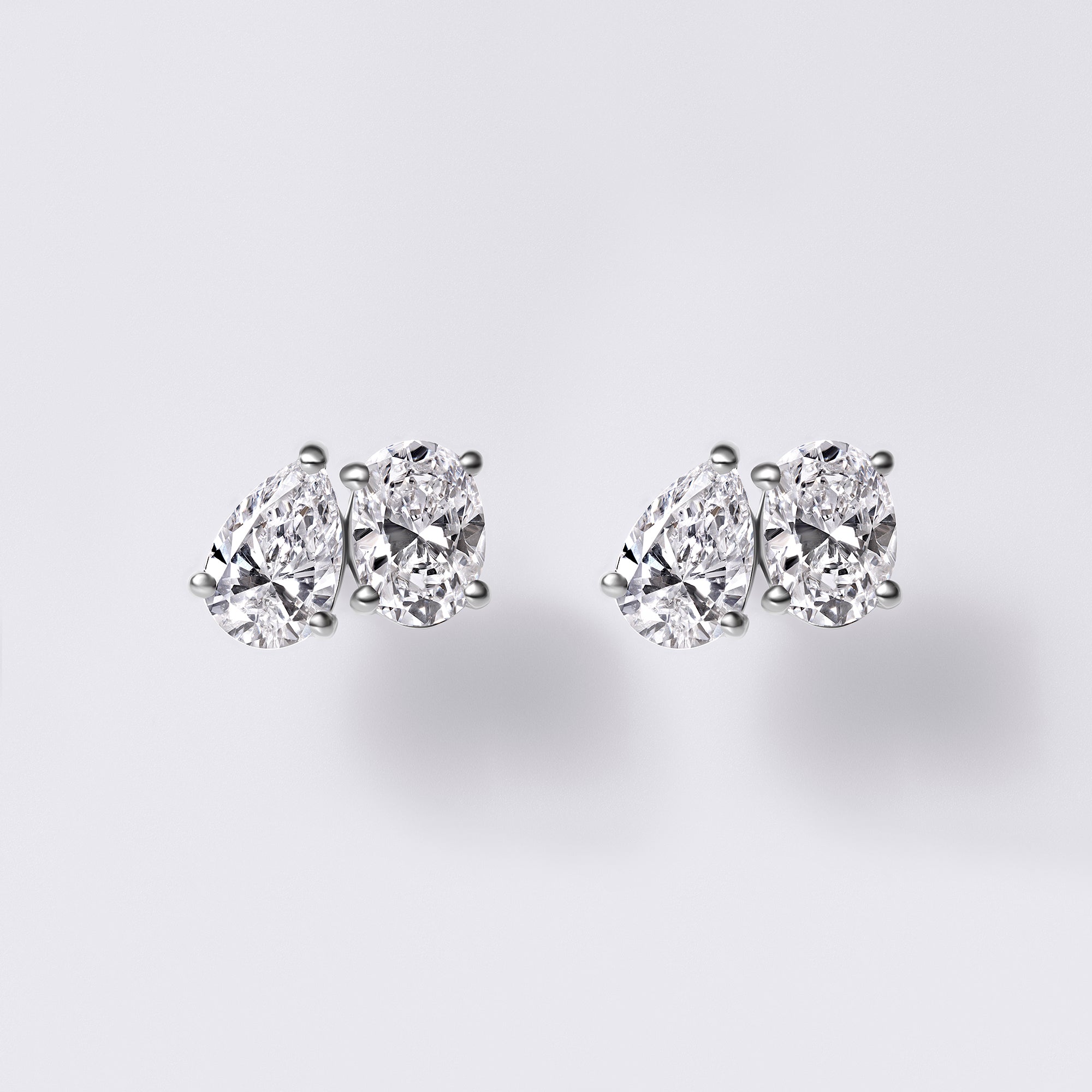 Toi et Moi Pear and Oval Studs (2CTW), White Gold