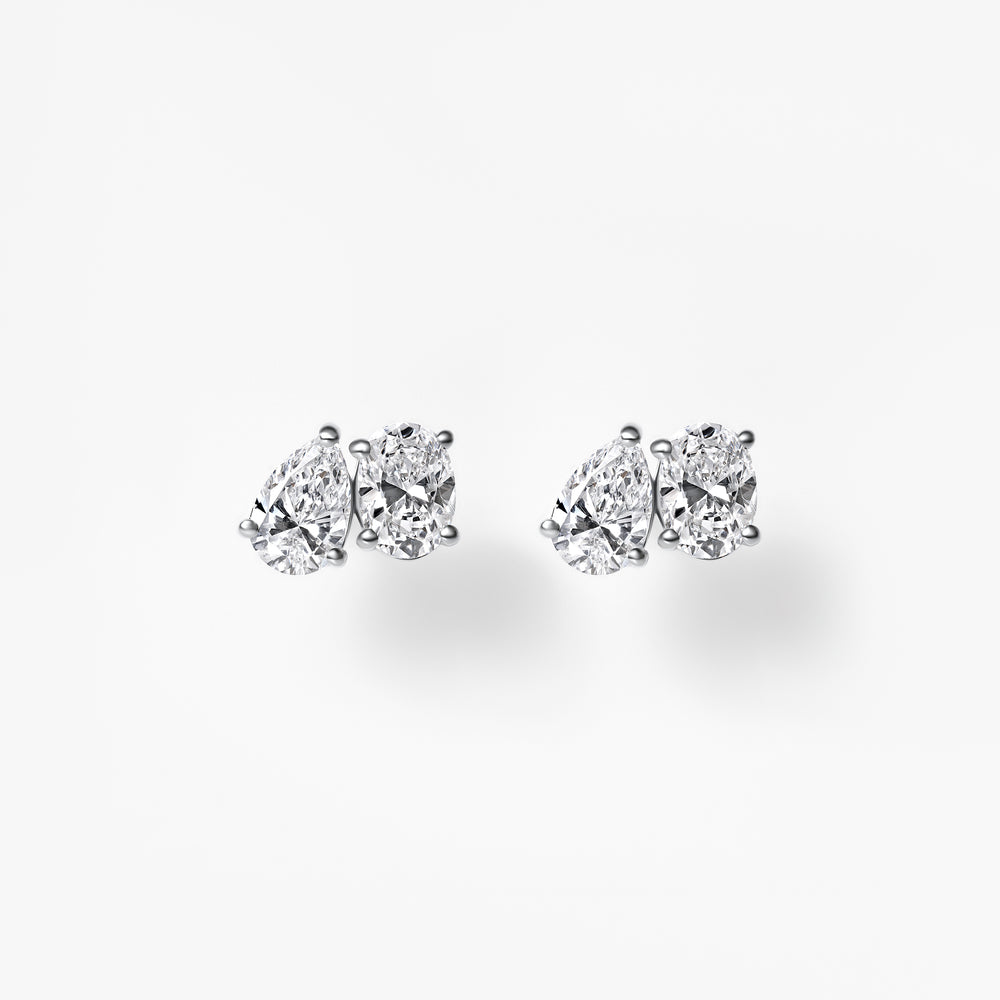 Oval and Pear Diamond Toi et Moi Stud Earrings