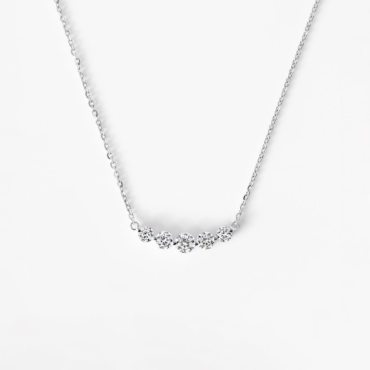 Round Diamond 5 Stone Curved Bar Necklace