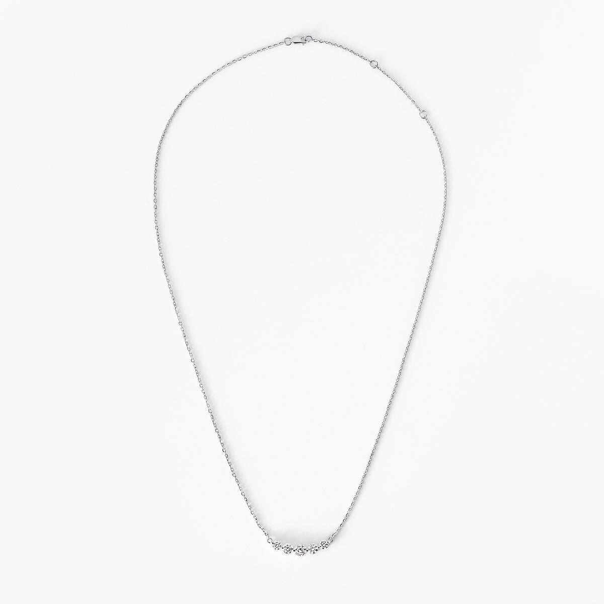 Round Diamond 5 Stone Curved Bar Necklace