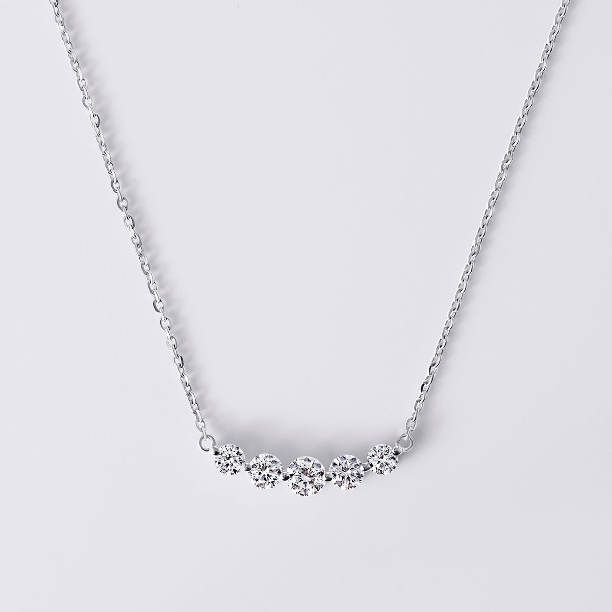 5 Round Diamond Curved Bar Necklace (1CTW), White Gold