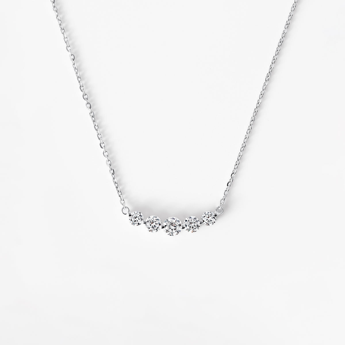 Round Diamond 5 Stone Curved Bar Necklace
