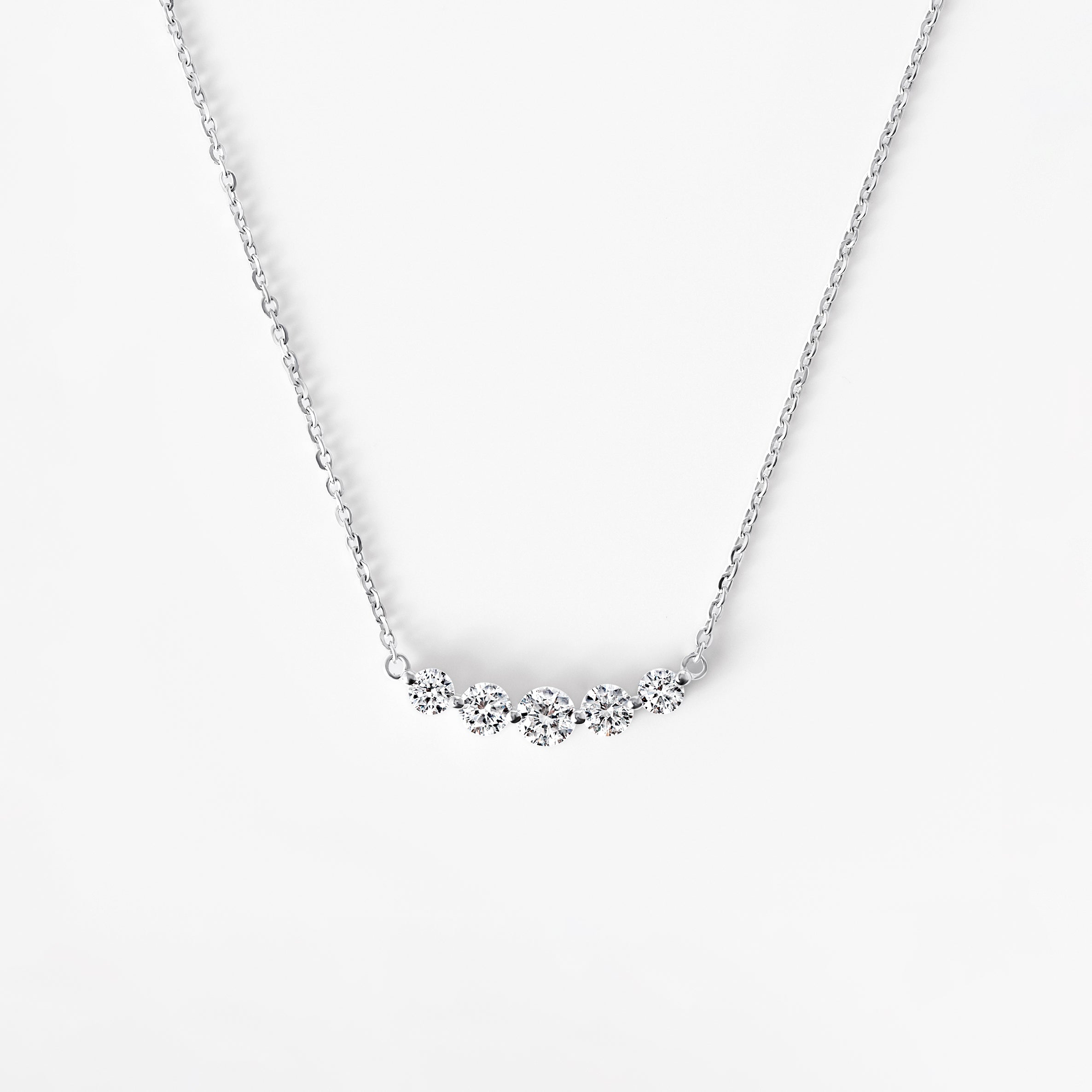 Round Diamond 5 Stone Curved Bar Necklace