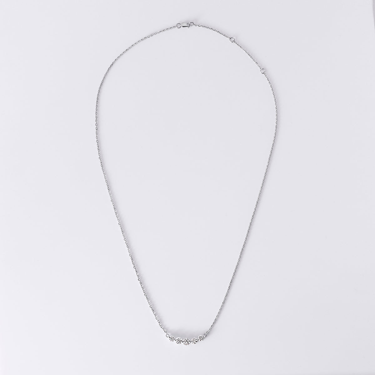 5 Round Diamond Curved Bar Necklace (1CTW), White Gold
