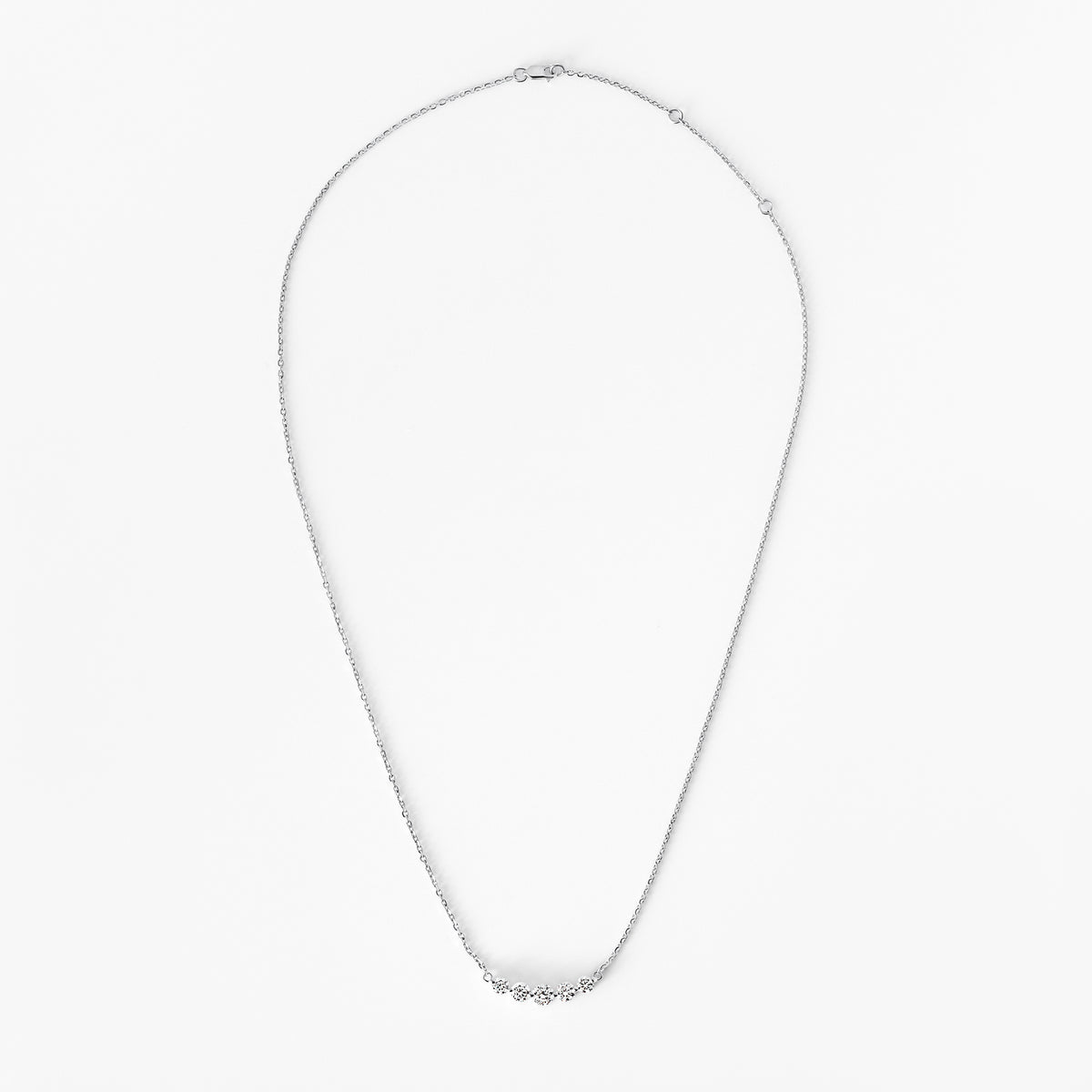 Round Diamond 5 Stone Curved Bar Necklace