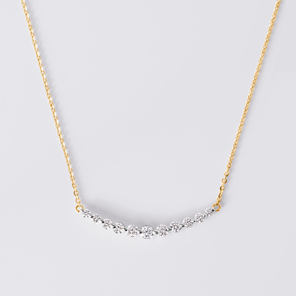 11 Round Diamond Curved Bar Necklace (3/4CTW), Yellow Gold