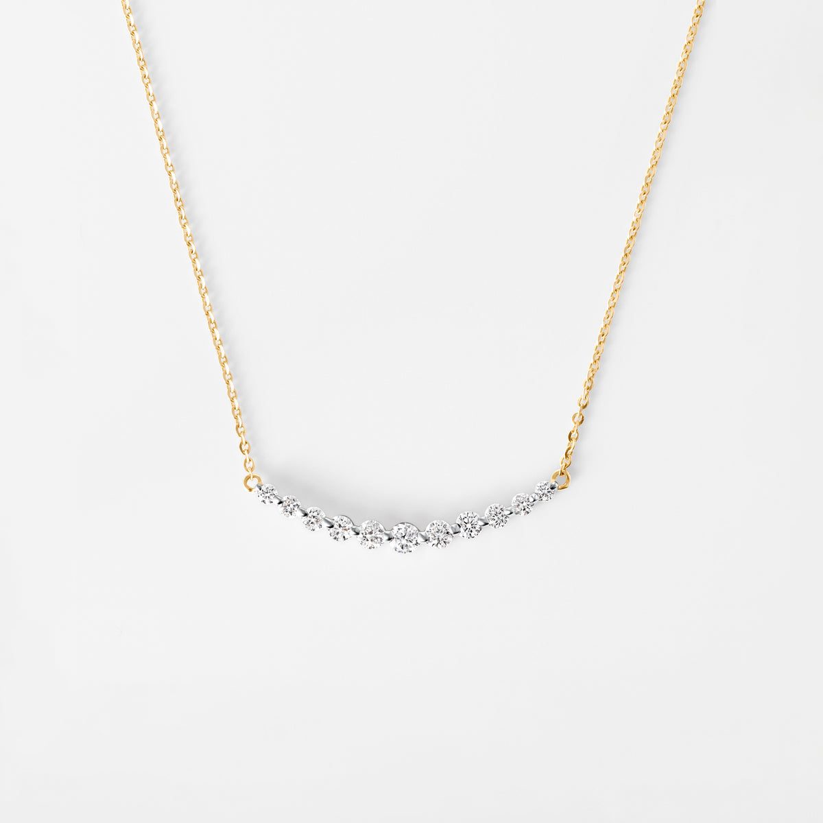 Round Diamond 11 Stone Curved Bar Necklace