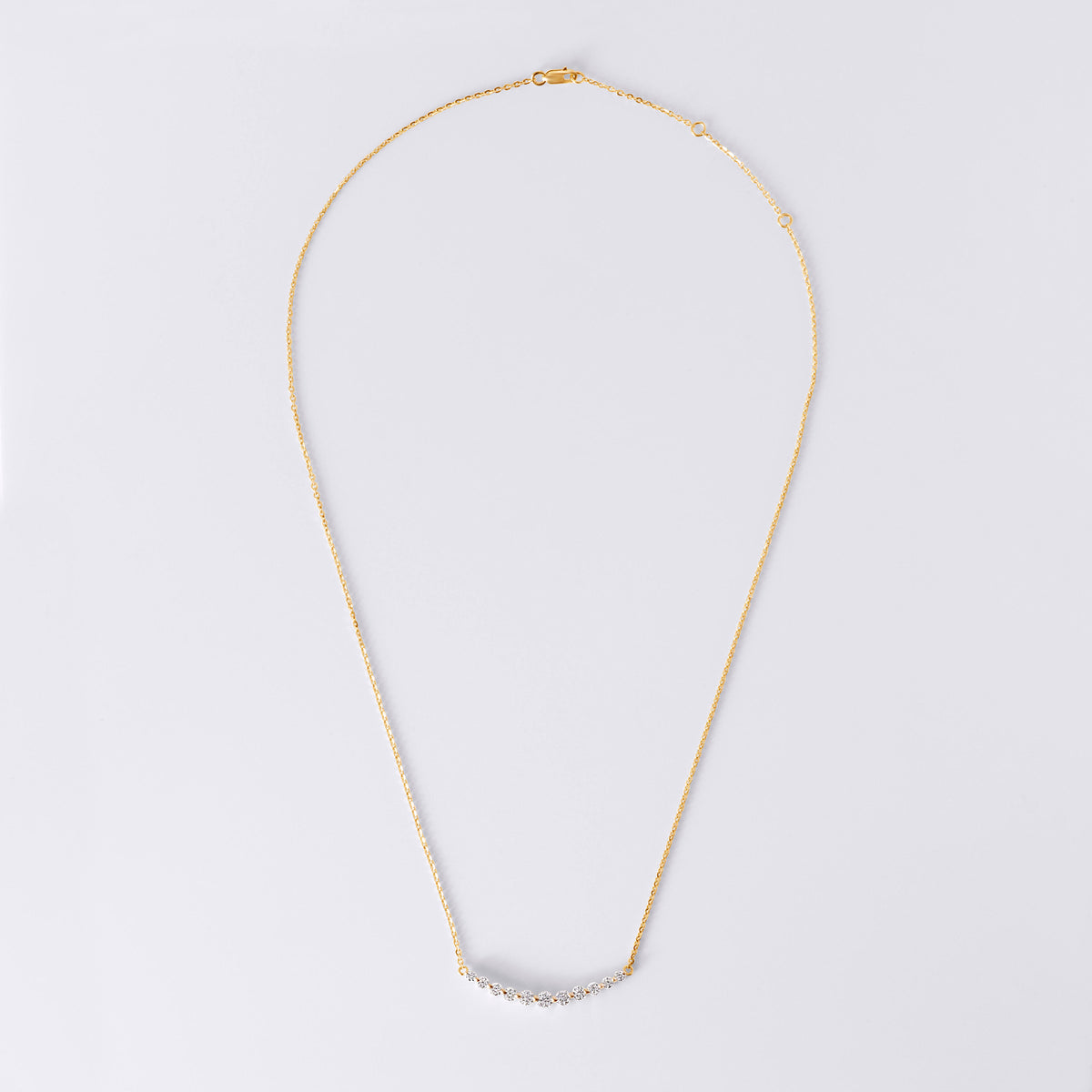 11 Round Diamond Curved Bar Necklace (3/4CTW), Yellow Gold