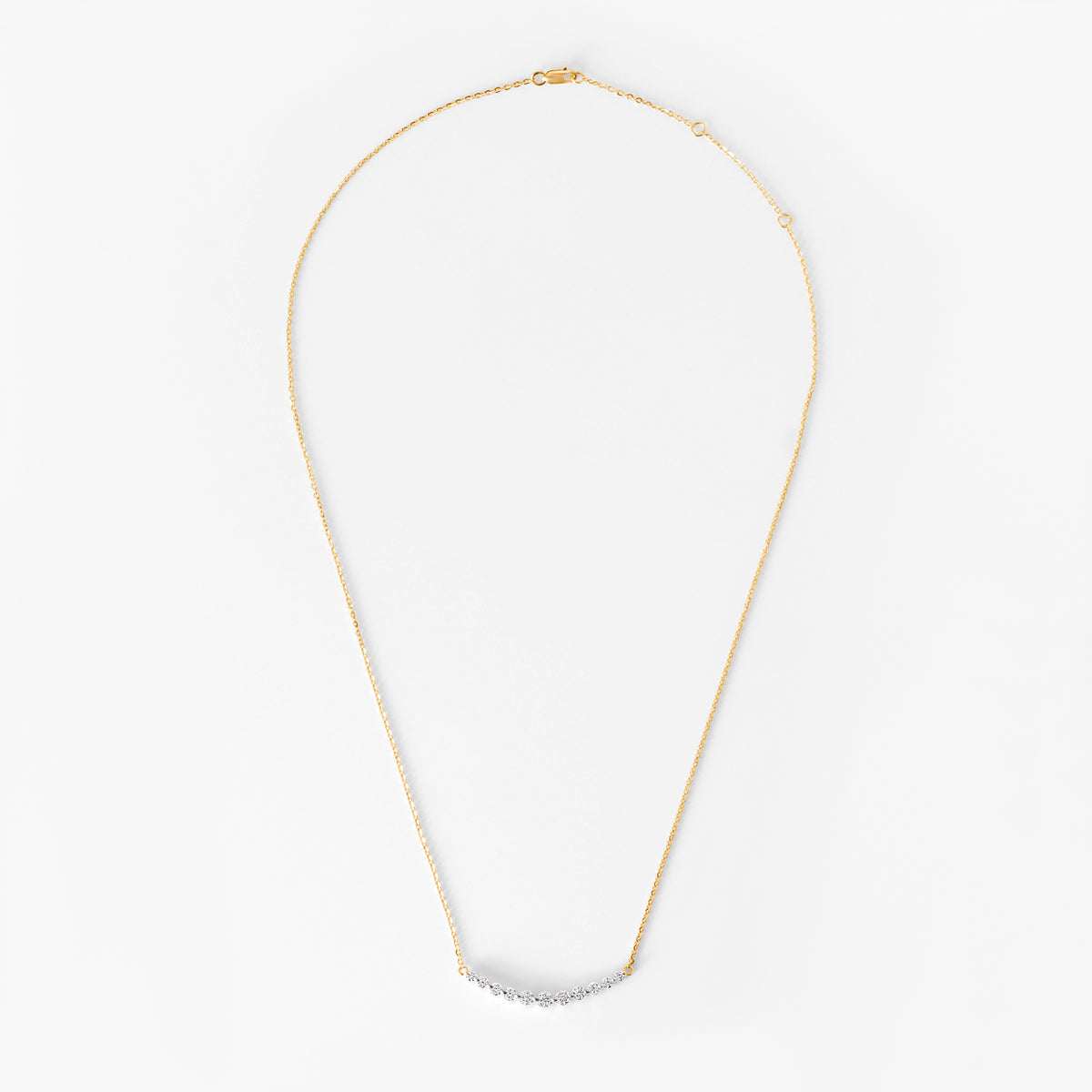 Round Diamond 11 Stone Curved Bar Necklace