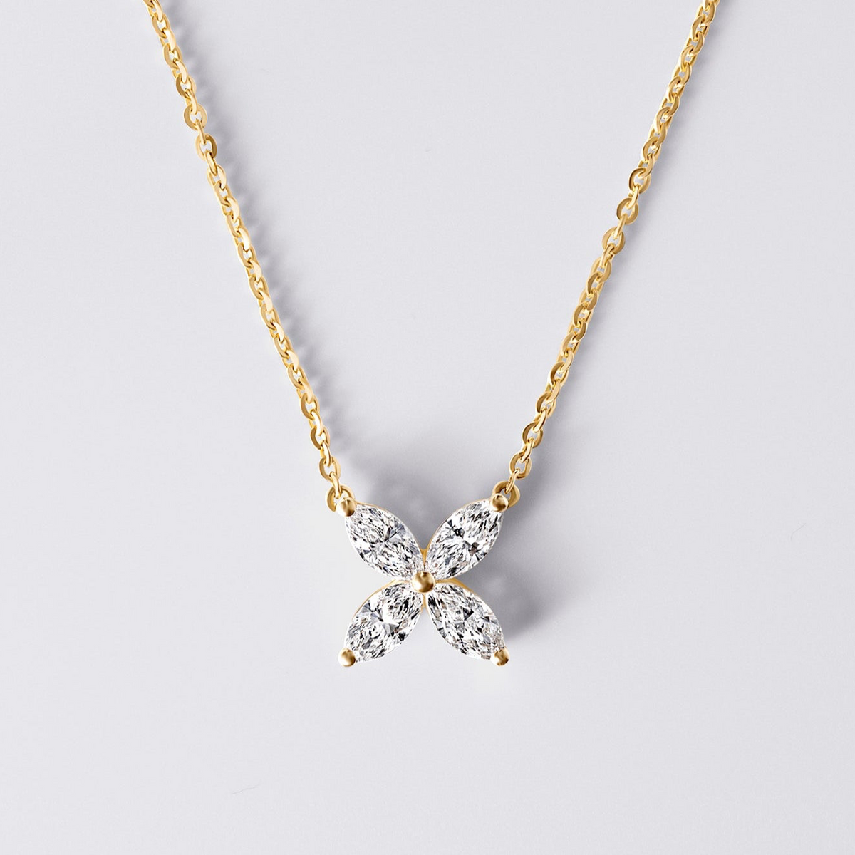 Marquise Flower Shaped Pendant (7/8CTW), Yellow Gold