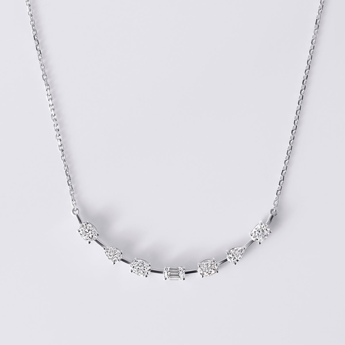 Mixed Shape Curved Necklace (1CTW), White Gold