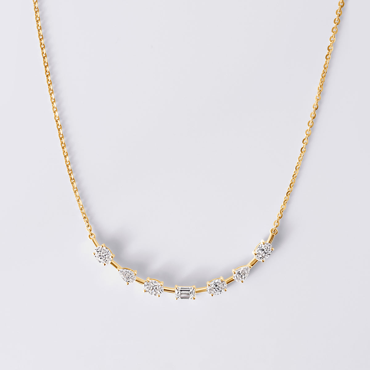 Mixed Shape Curved Necklace (1CTW), Yellow Gold