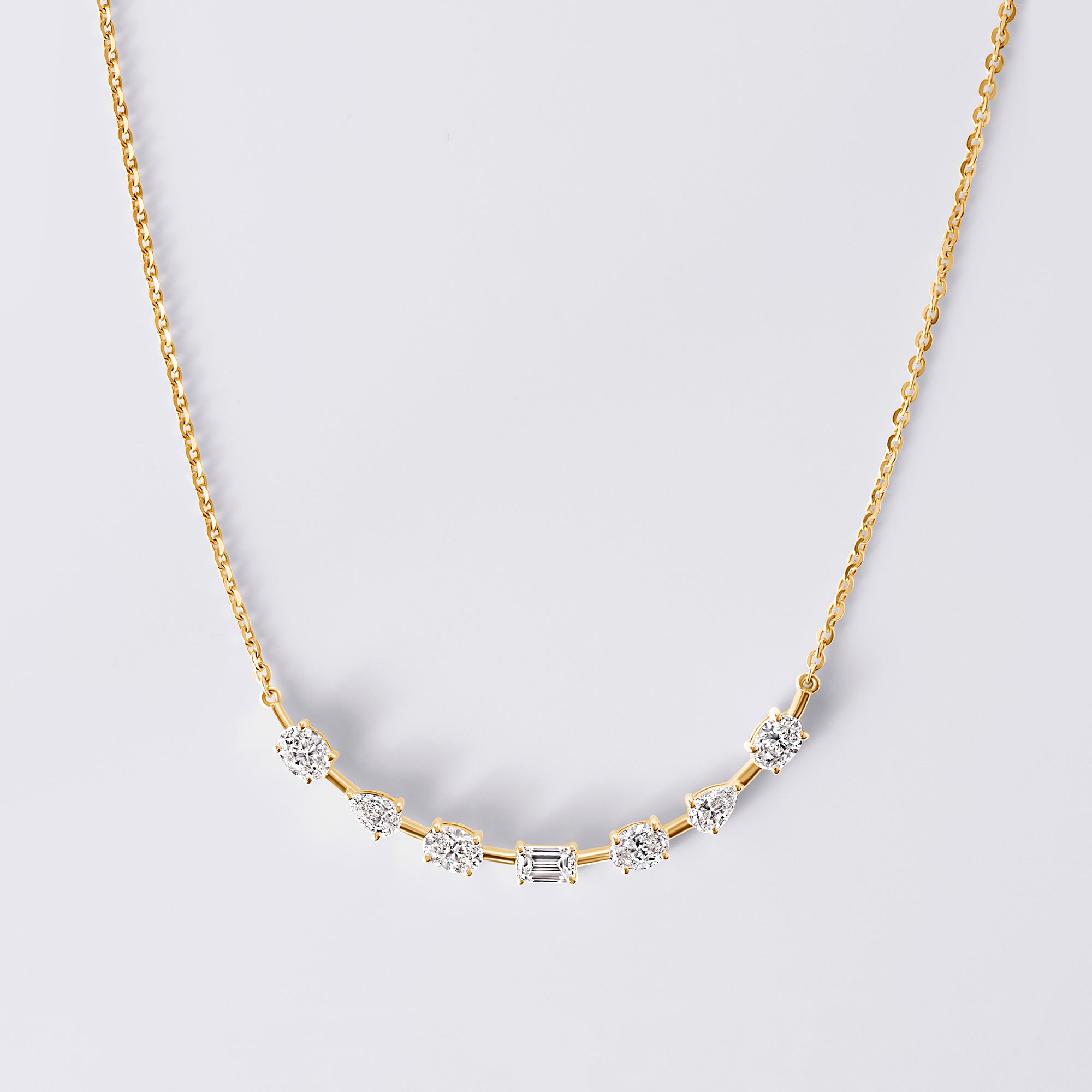 Mixed Shape Curved Necklace (1CTW), Yellow Gold